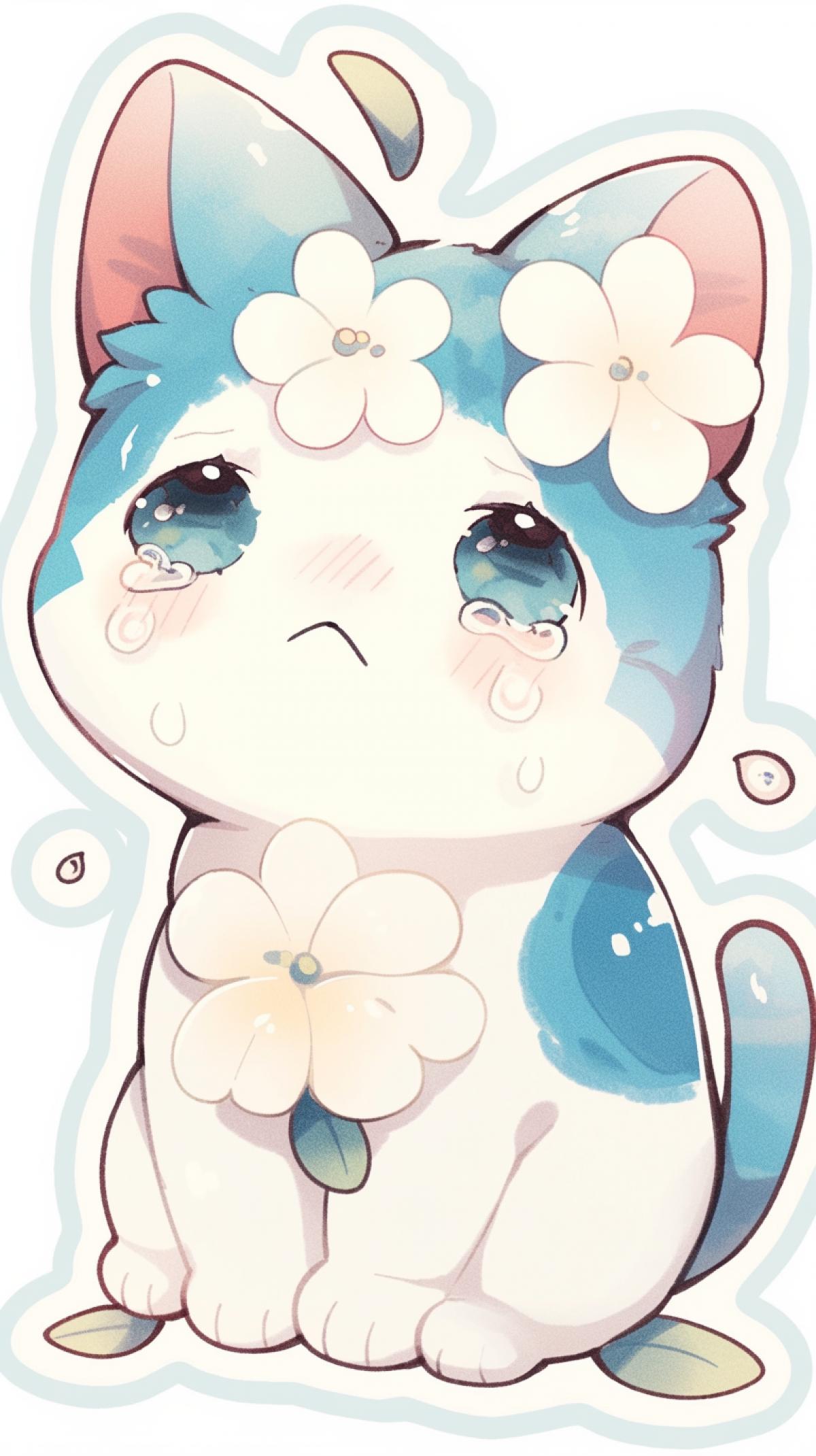 sticker I miss you cute blue amazing unknown animal sad with a flower