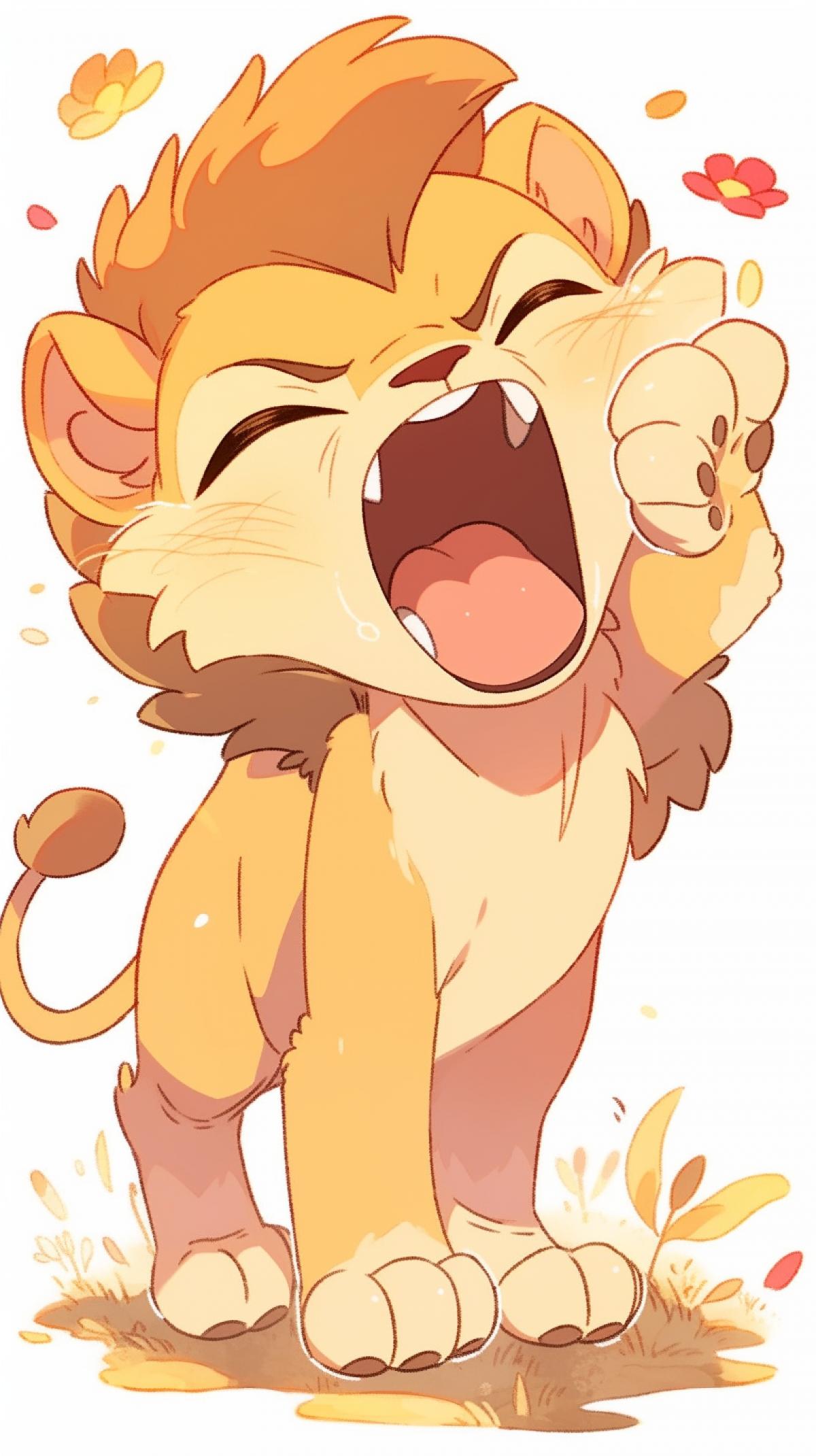 Sticker lion cub goes to bed, yawns