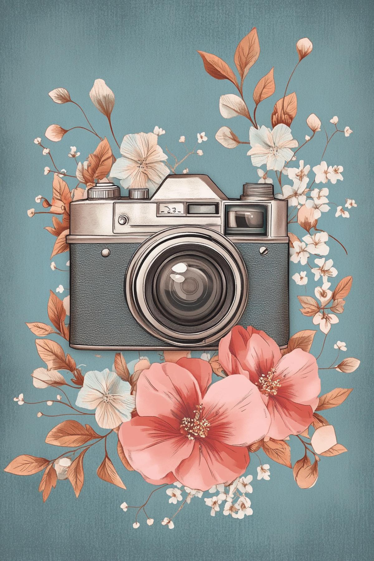 Sticker, camera in frame with floral ornament