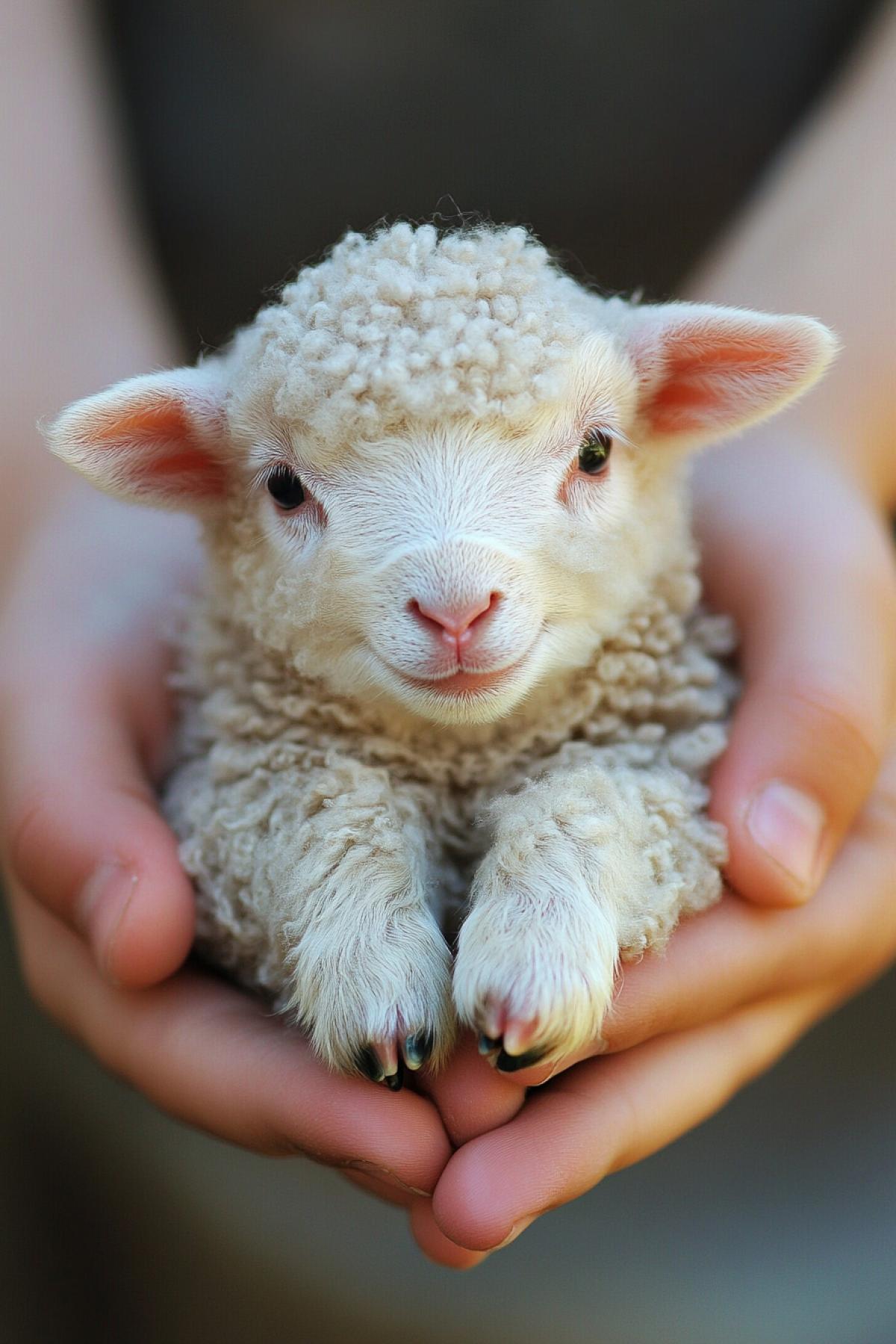 Mini sheep in childrens palms