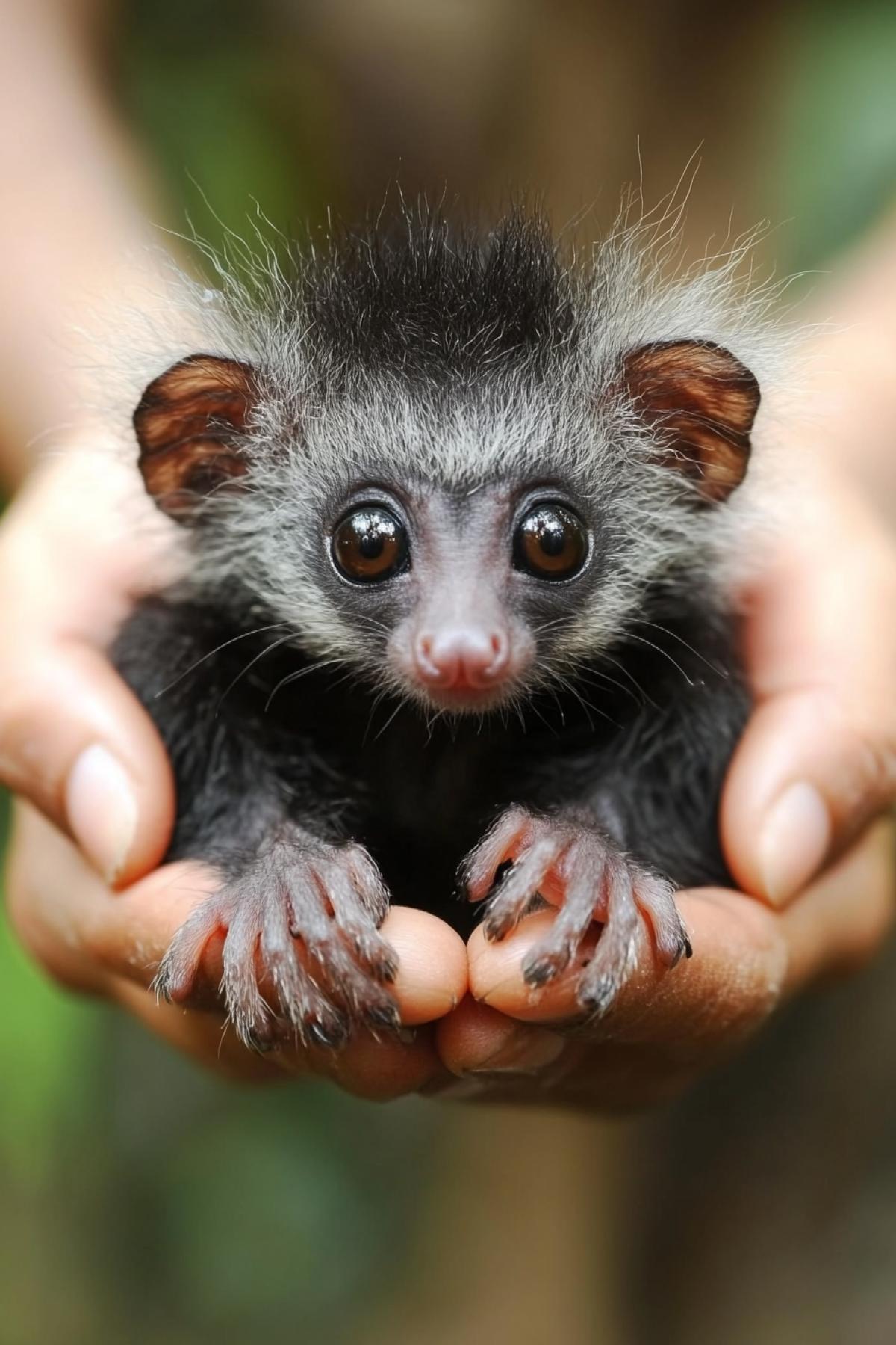 Aye-aye on human careful hands