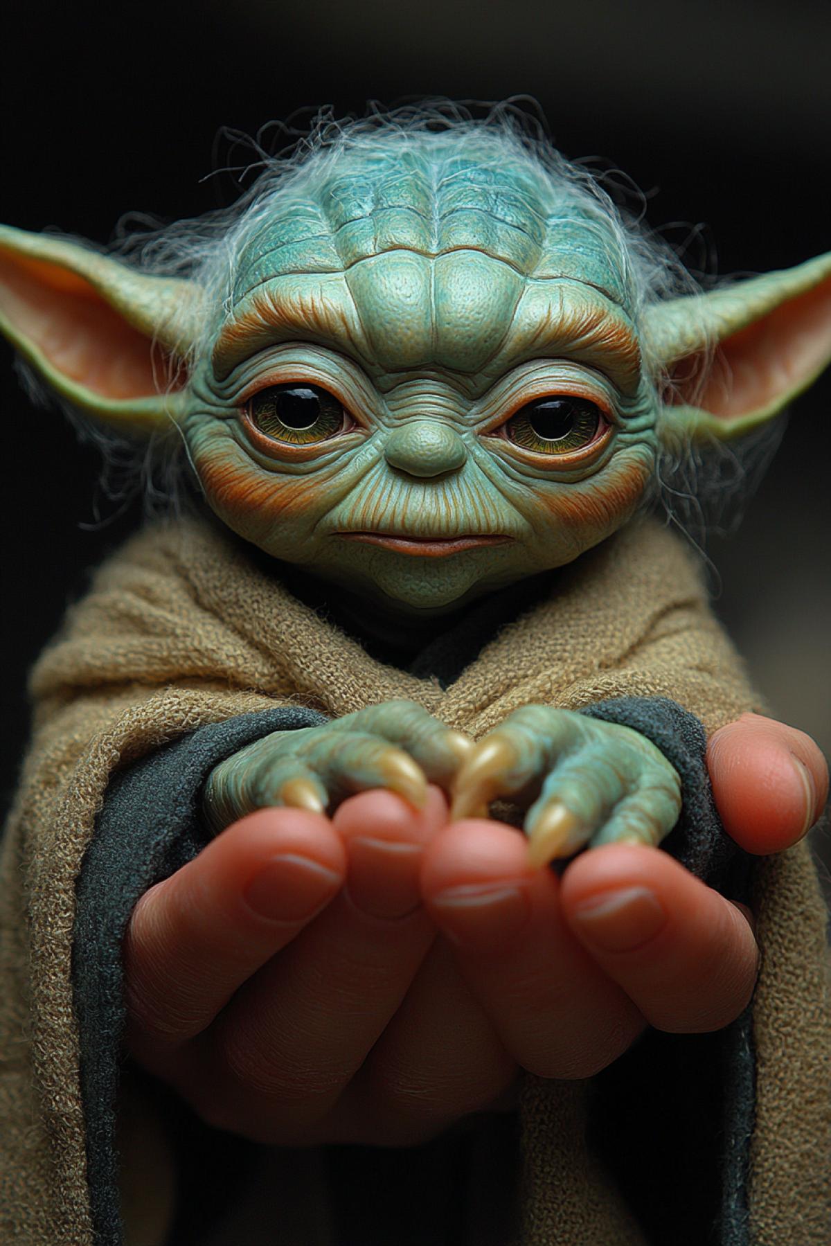 Miniature Master Yoda in the caring hands of Darth Vader