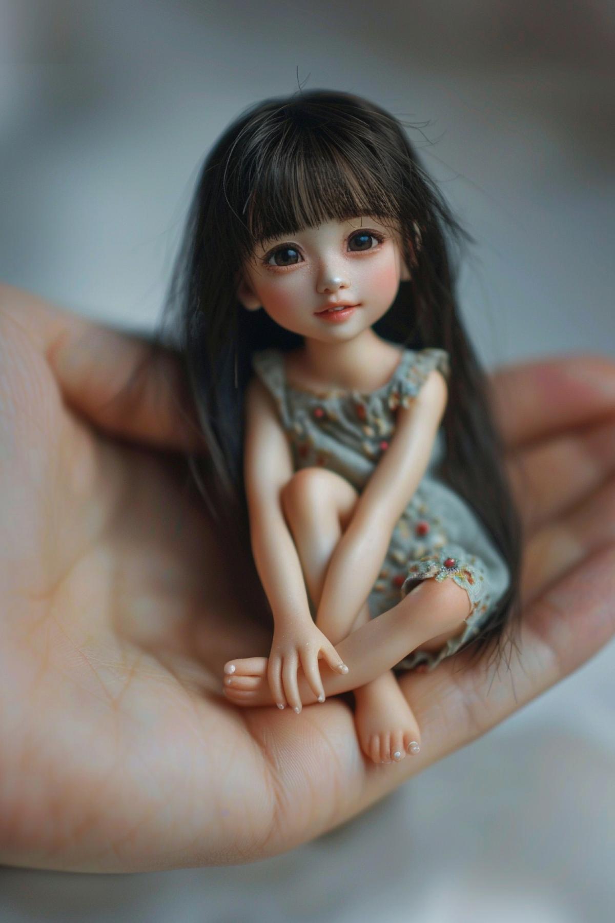 There is a mini 23 years old taiwanese girl sitting on someones hand very happy, mini taiwanese girl, mini gril, sitting on the finger, taiwanese girl very realistic photos, very small, taiwanese girl photos, very cute little things, cute creatures, cute Very detailed photo