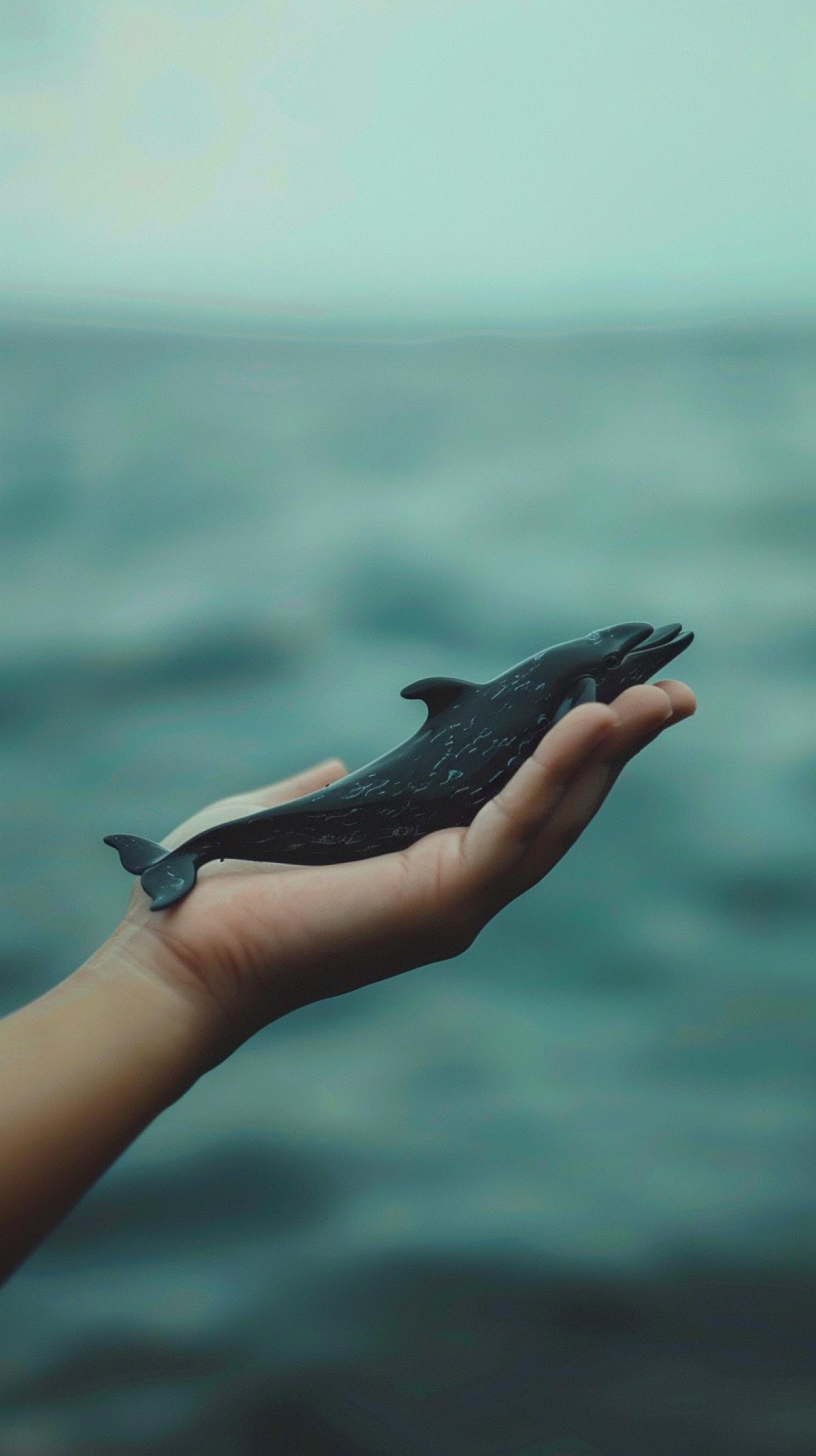 Miniature live 4k whale in a womans palm