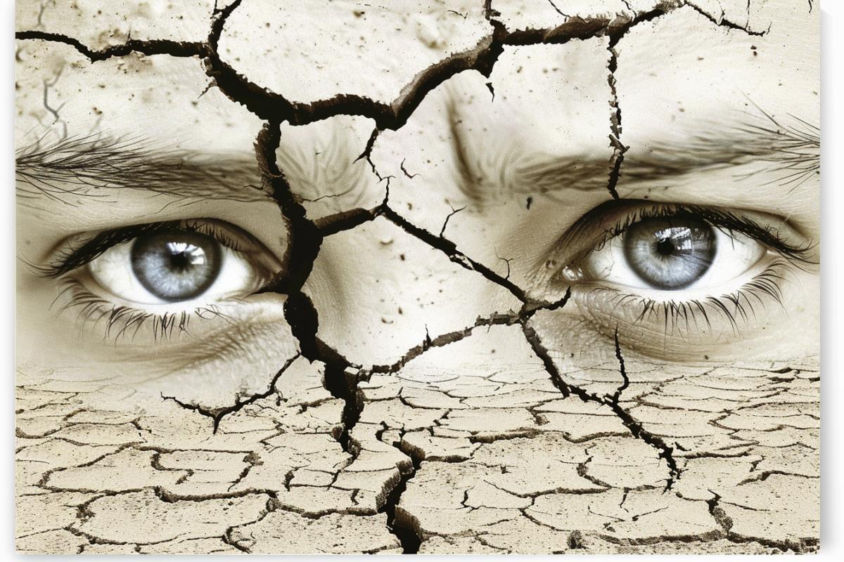 an old mans face with skin resembling drought land
