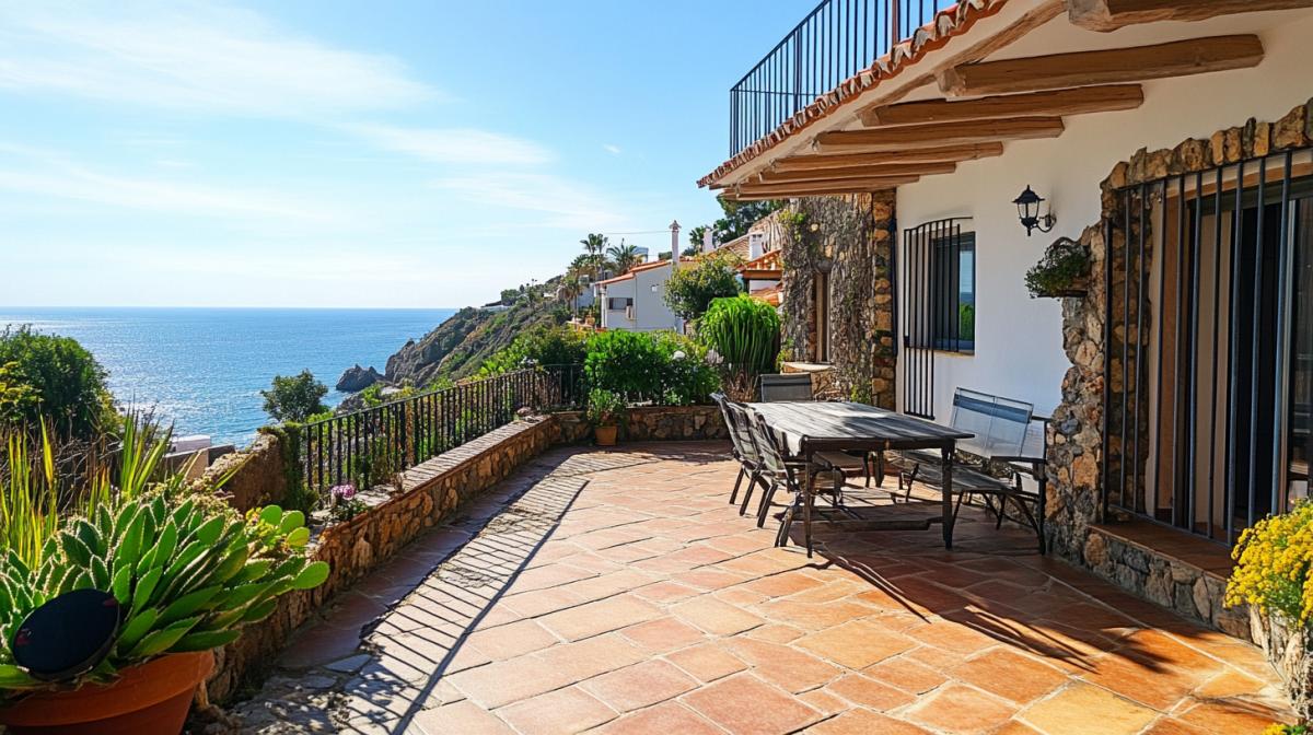 House with sea view from the terrace. With a scenic view in the backyard