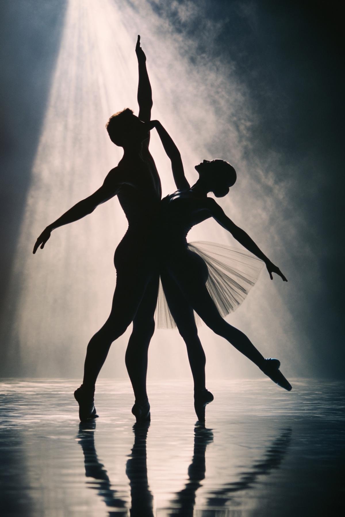 Pas de deux classic ballet low view scenic light cinematographic scene of love