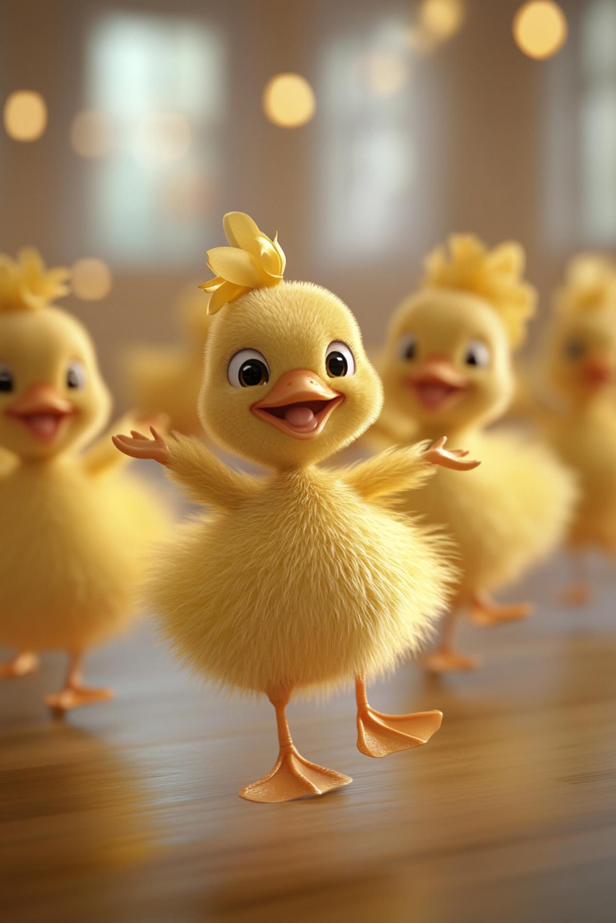 Little Ducklings Ballet Pixar 3d illustration