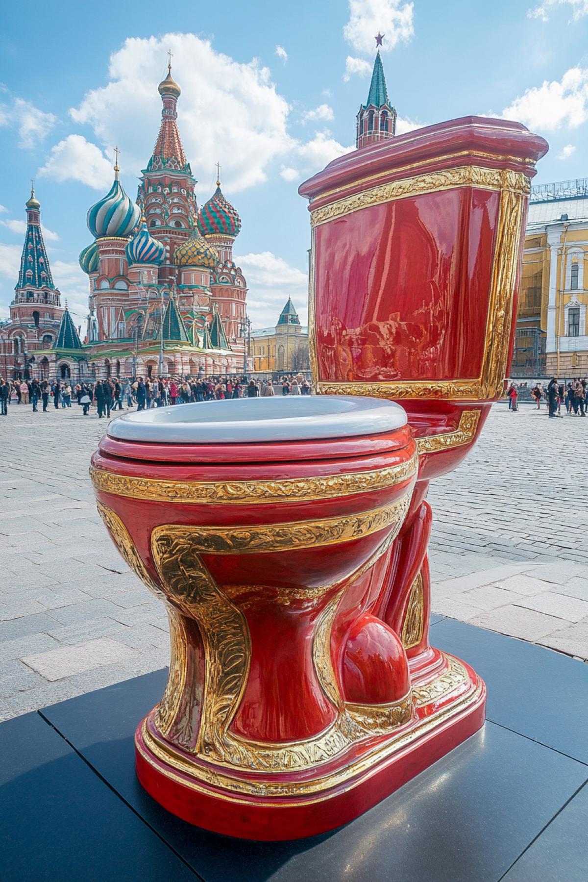 big Art object toilet, on Red Square in Moscow, photorealism
