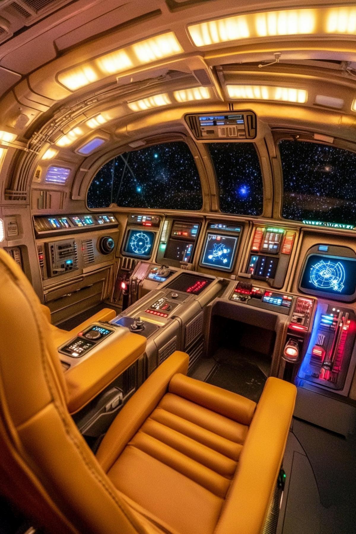 Magnificent captains bridge of a futuristic spaceship.