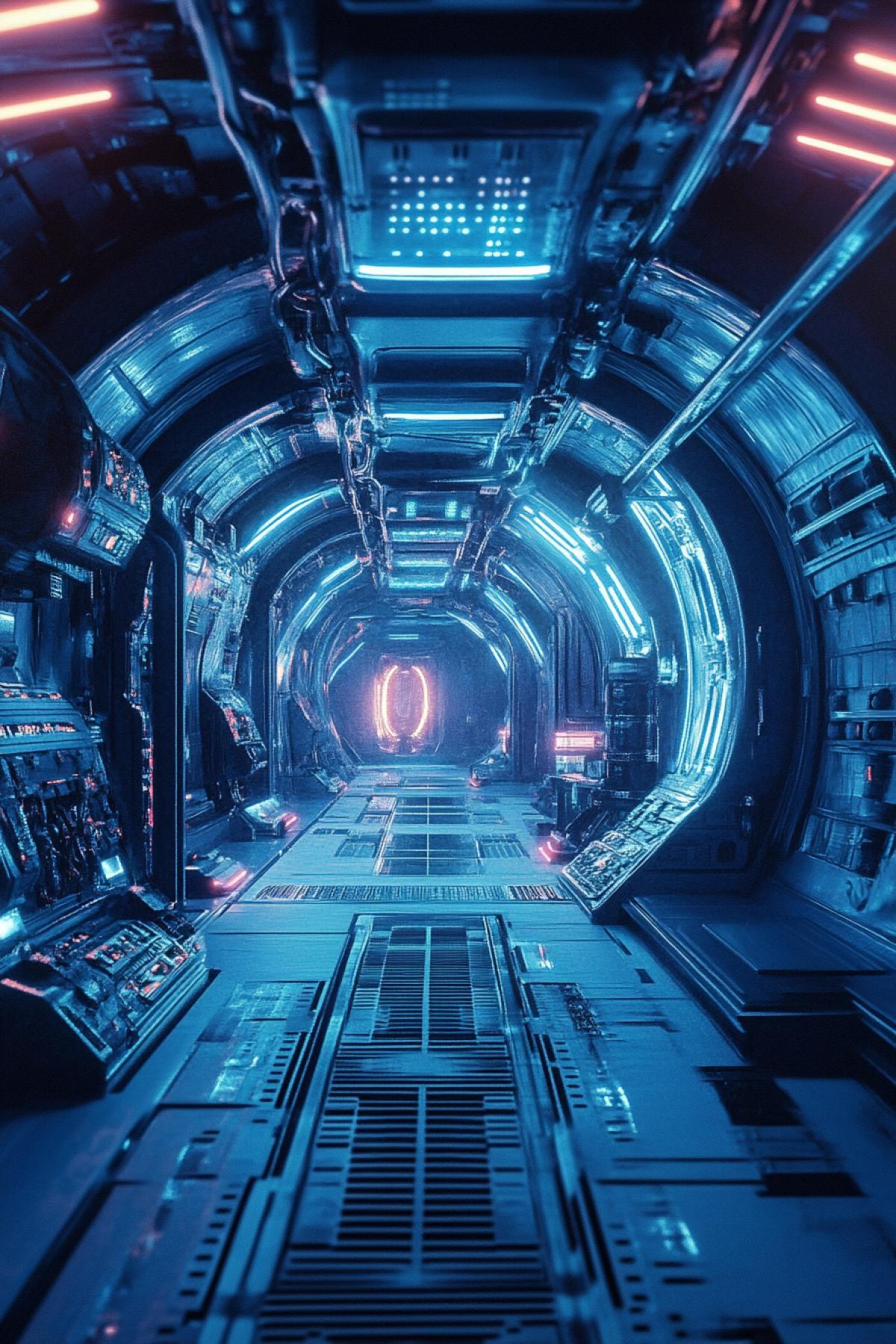 spaceship room design?, maximalism, white blue color, neon, psychedelic, flickering, photoshop