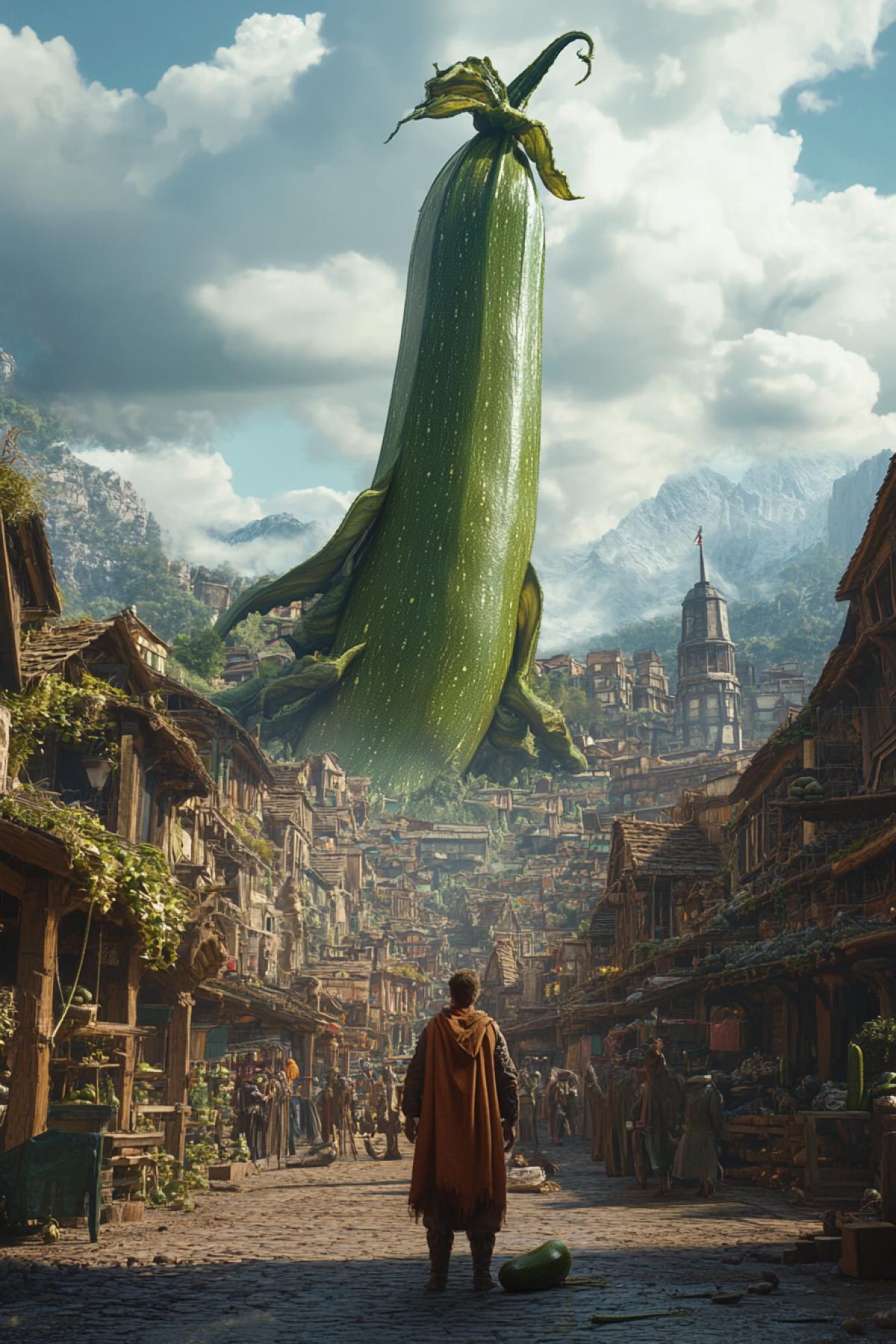 The whole town is overgrown with giant zucchini.