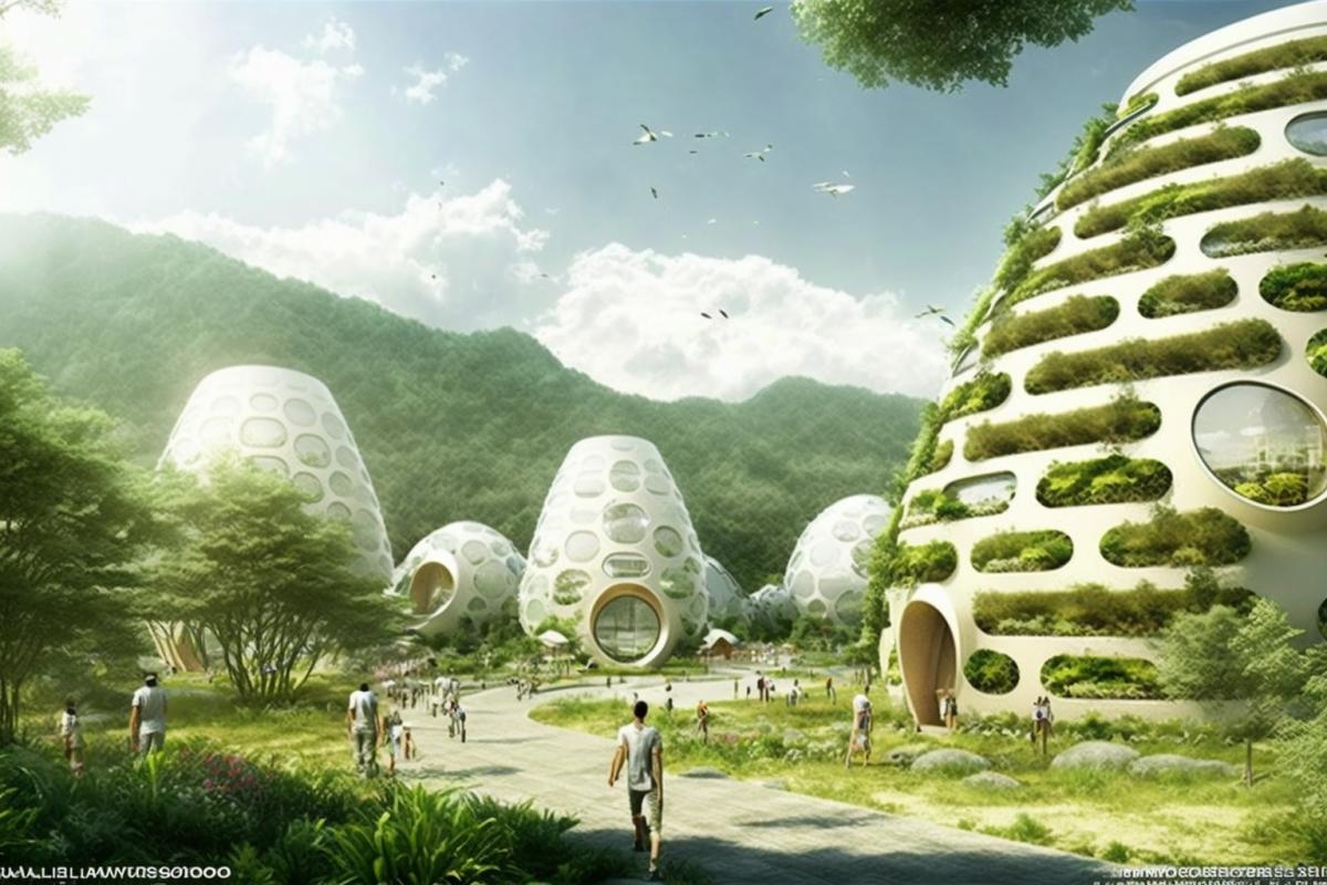 Imagine an ideal world where nature and technology coexist harmoniously. In this contest, generate images that reflect a utopian society where people live in perfect harmony with the environment. These can be cities integrated into nature, futuristic eco-homes, green technologies, or fantastic landscapes where nature and civilization form a single whole. Be inspired by the ideas of sustainable development and ecological harmony