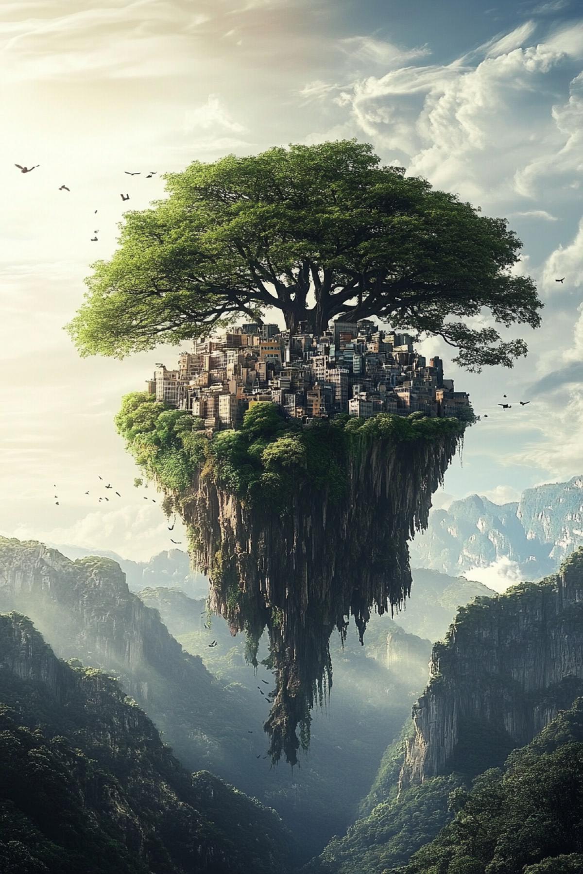 an ideal world where nature and technology coexist harmoniously. we need to generate images that reflect a utopian society where people live in complete harmony with their environment.