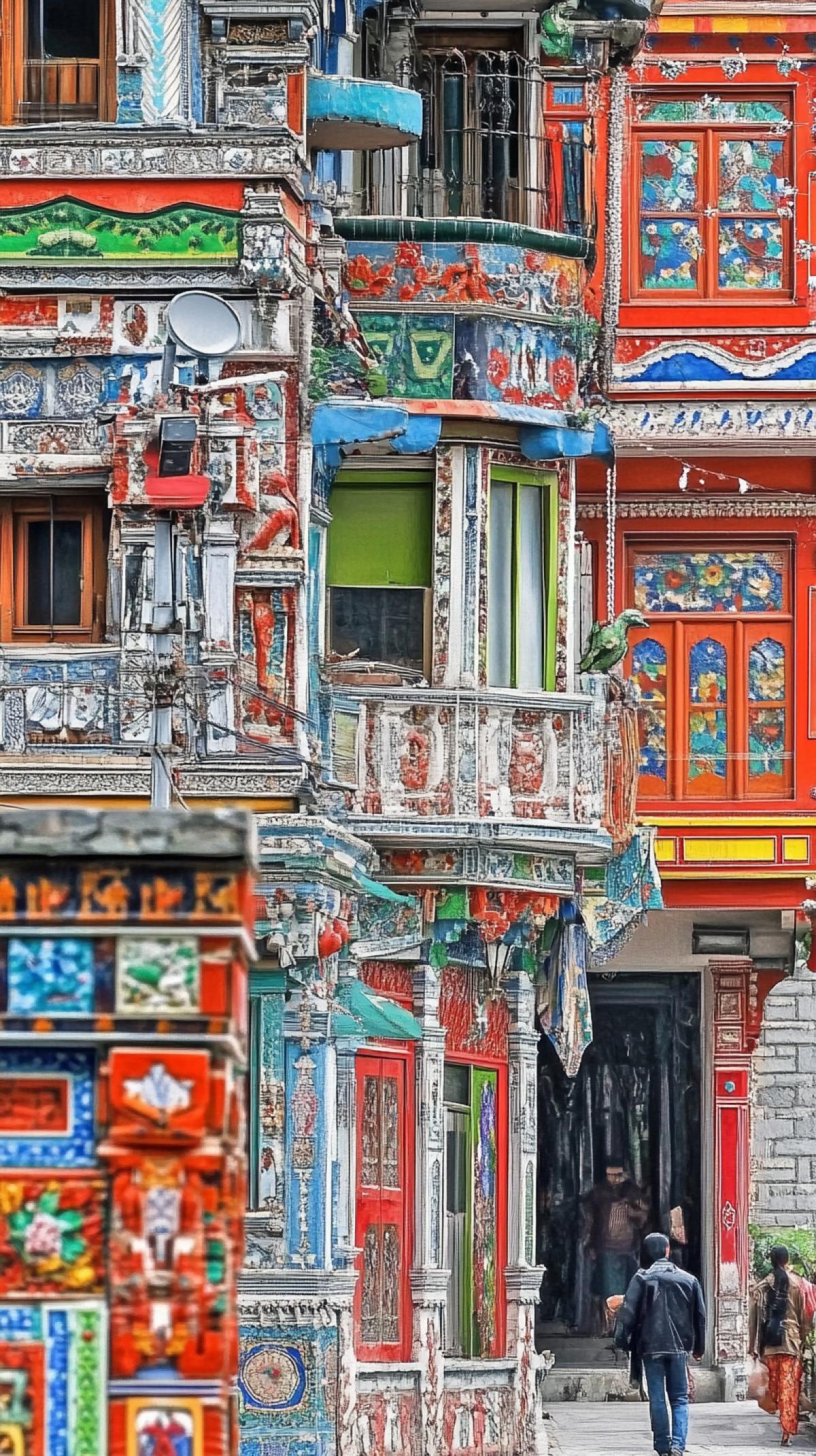 Victorian Japanese Moroccan colorful detailed crowded architecture exposure p rcp1jio