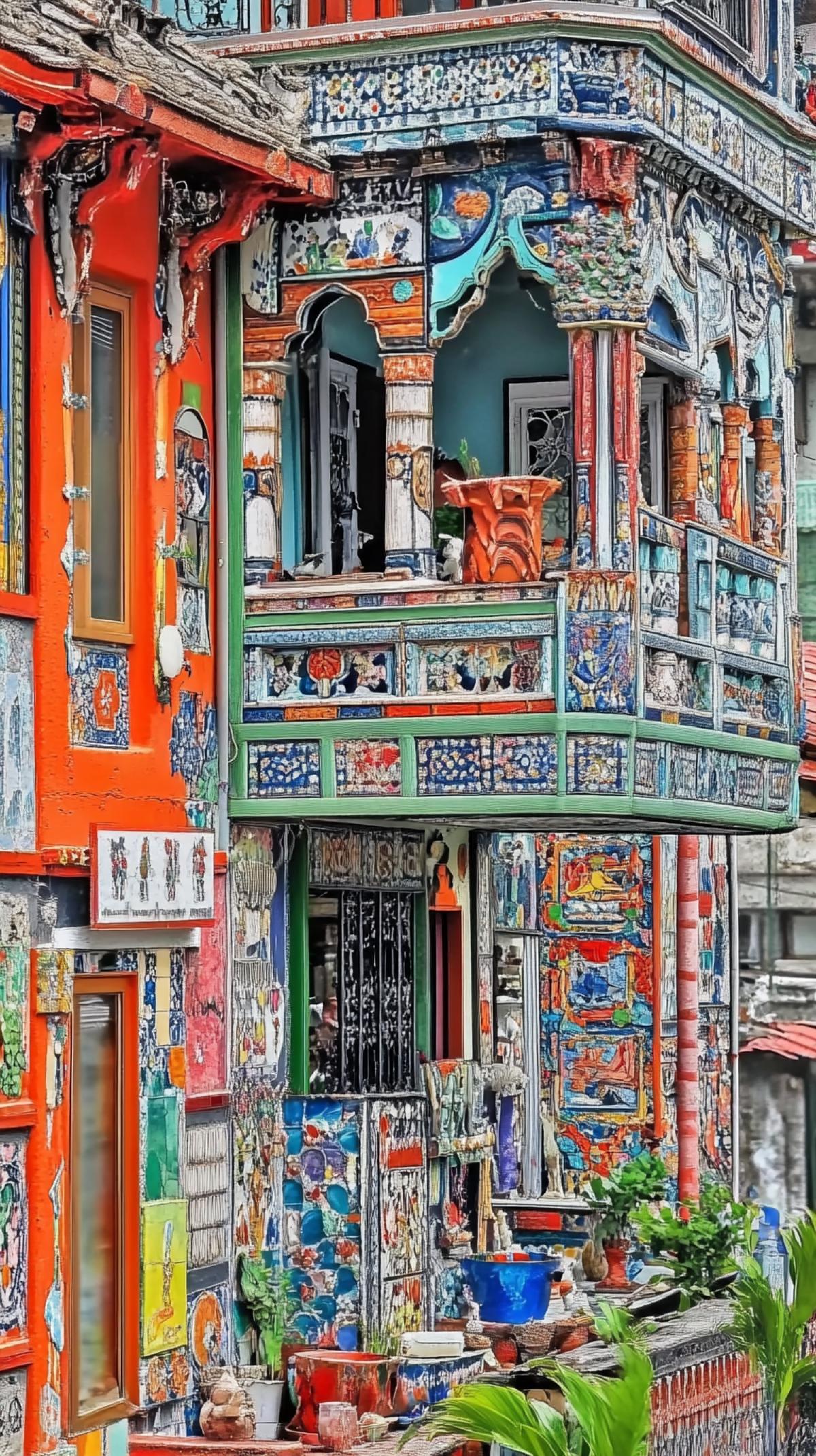 Victorian Japanese Moroccan colorful detailed crowded architecture exposure p rcp1jio