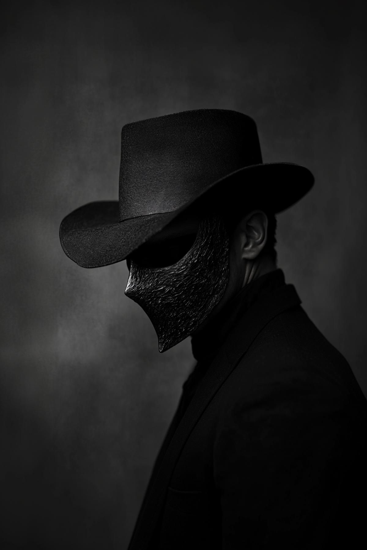 A man in an ominous mask, flickering, realistic image, photoshop, minimalism,