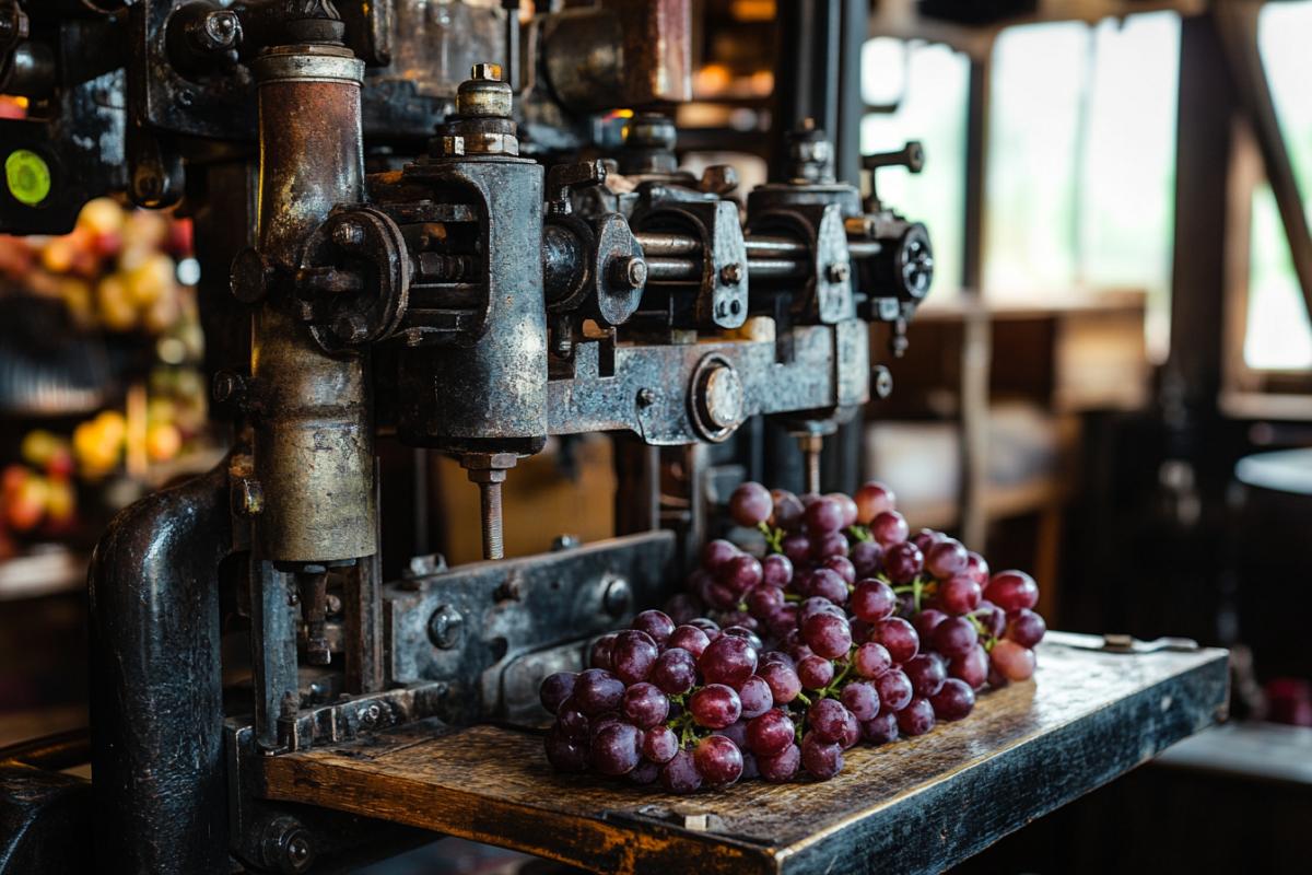Mechanical antique mechanism with many grinding units for pressing grapes and grinding coffee beans