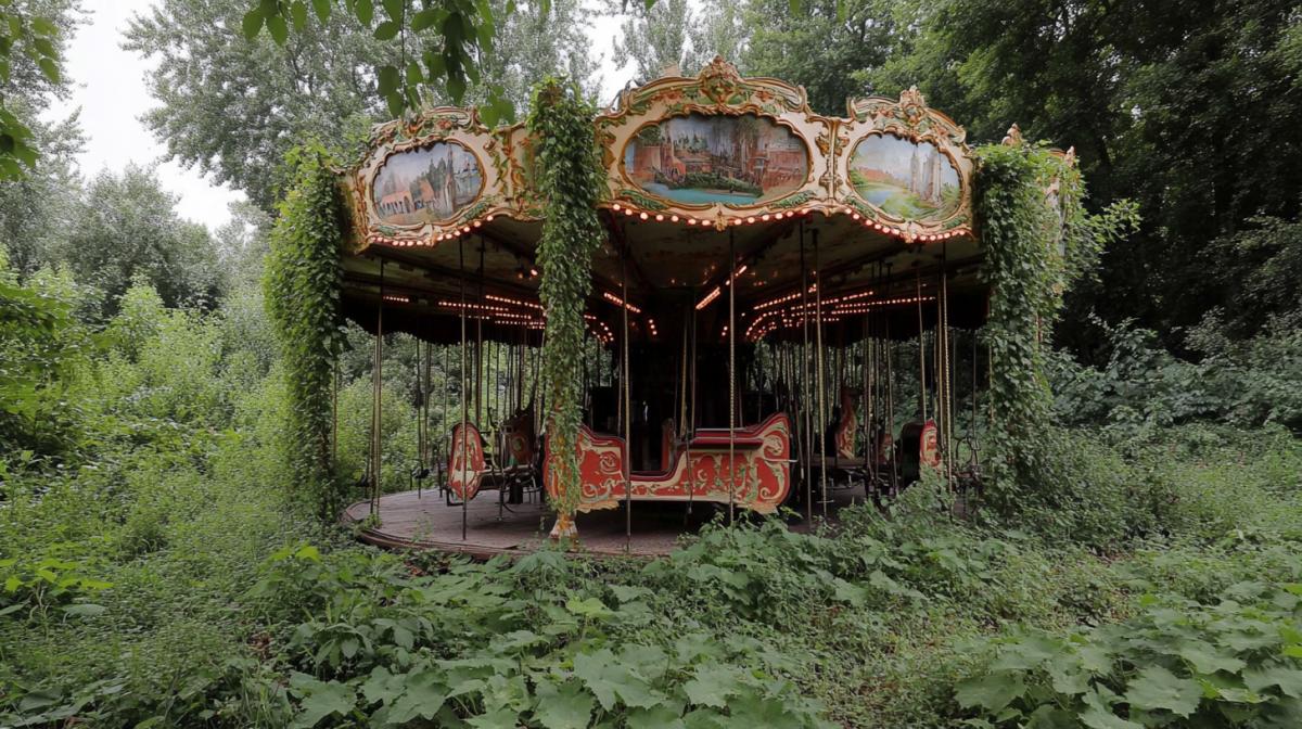 carousel overgrown with bindweed after 200 years