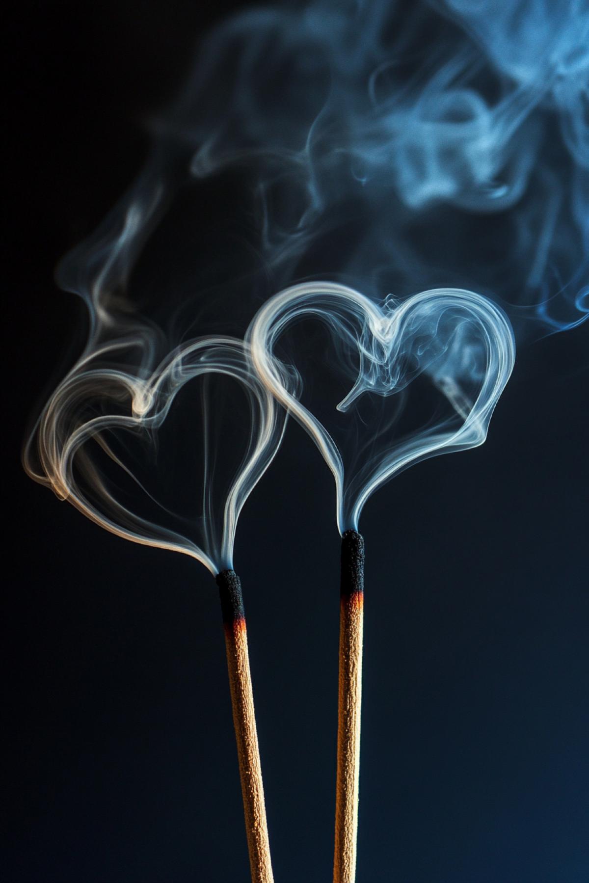 smoke in the form of transparent hearts from incense sticks