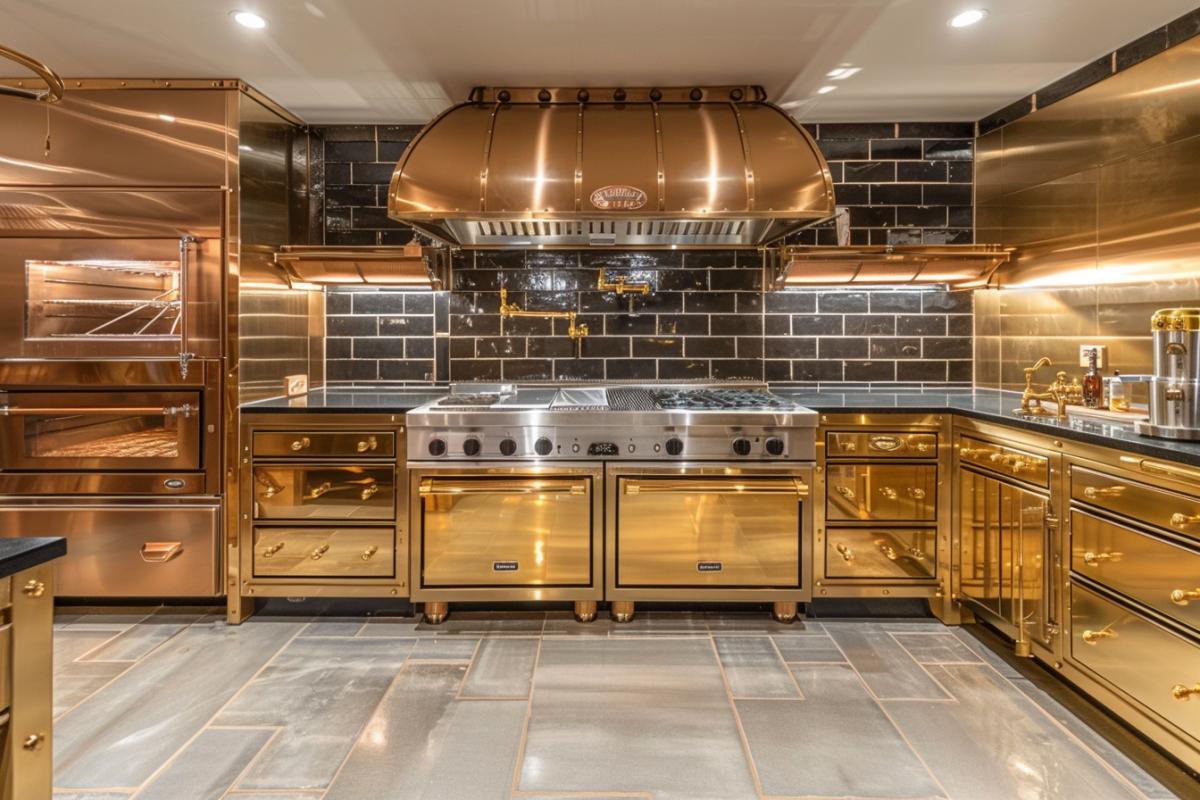 Soviet kitchen in a Soviet apartment, everything is covered in gold, everything is made of gold, gold kitchen, golden USSR