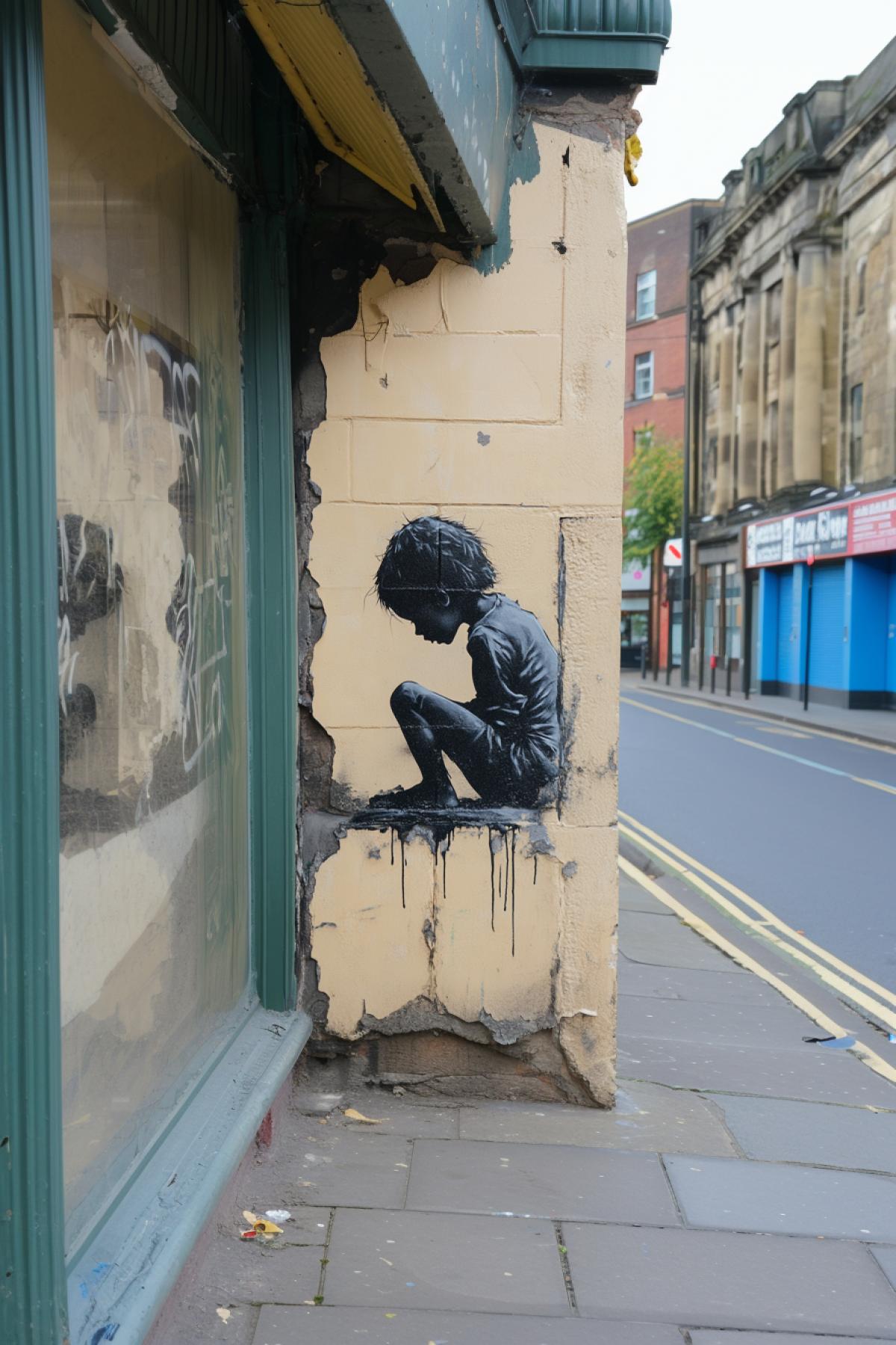 Banksy inspired graffiti, realistic image, clear details, real photo