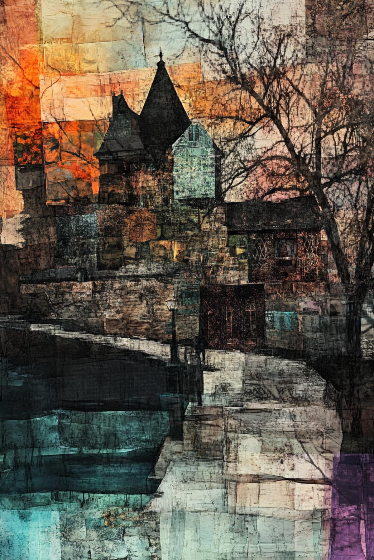 Patchwork art blending styles of Jamie Heiden, Peter Doig, Renoir, Pol Ledent, Endre Penovac, Gustave Loiseau, Arthur Rackham, Doug Chinnery, Maud Lewis, intricate inlay, mediums of watercolors and ink, showcasing a fantastic view, extreme detail, HDR, 4K 3D, high definition, enriched with dynamic lighting, vibrant colors, elegant com4k, ultra, outer space, vanishing point, super highway, high speed, digital render, digital painting, beeple, noah bradley, cyril roland, ross tran, trending