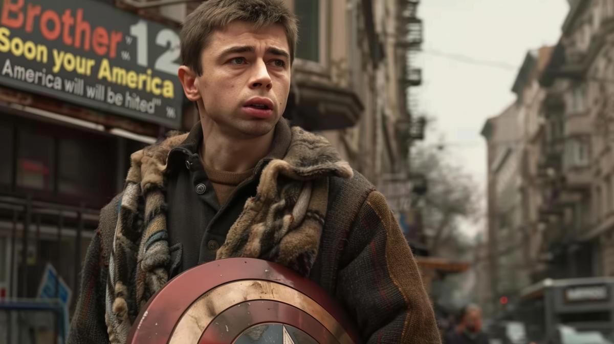 A character from the film \"Brother 2\" says \"Soon your America will be hited\" in the style of Marvel comics