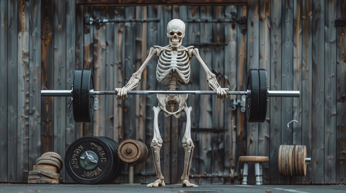 Skeleton lifts barbell