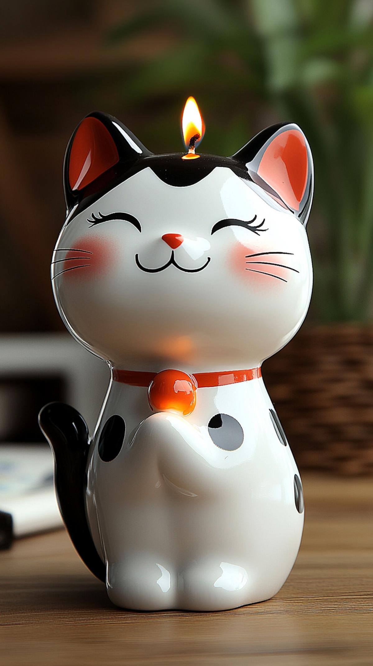 Cartoon Ceramic Kitten Burning Candle | Adorable Looking Up Simple Cute Cartoon Style | Upward Perspective Angle | Adorable and Cute Design | Simple and Clean Lines | Cute and Attractive Appearance | Excellent Craftsmanship | Adorable and Delightful Item ar 4:5 style raw stylize 75 c 15 v 6.1