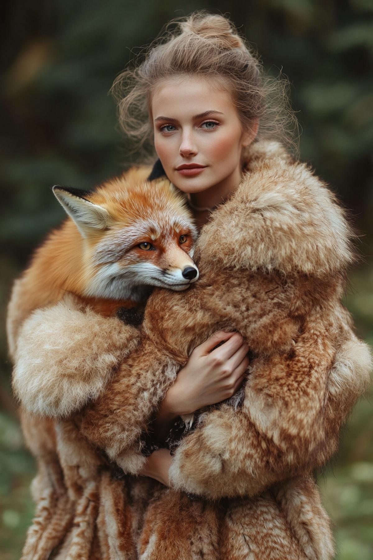 Haute couture coat made of alive foxes on beautiful model
