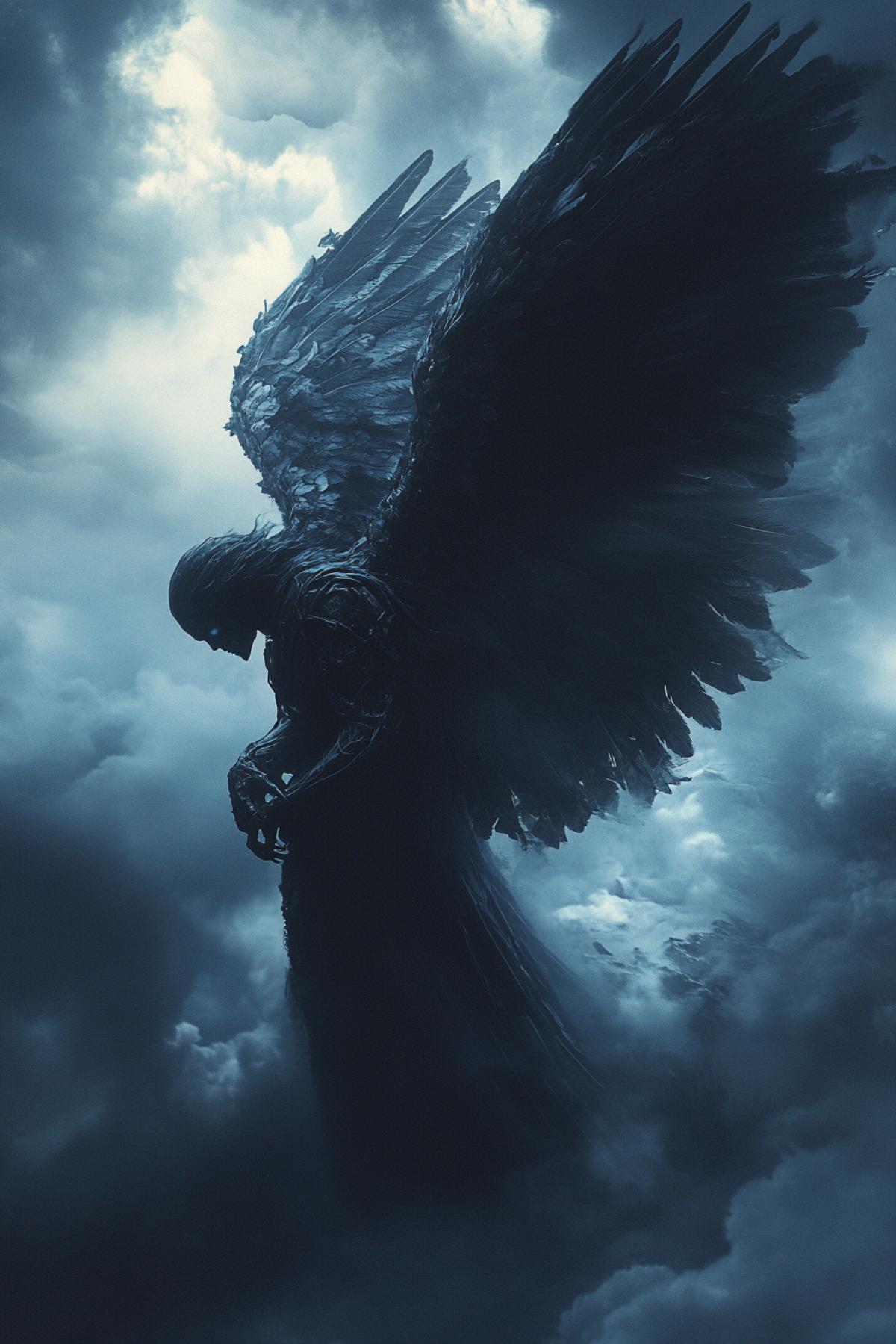 Angel of death, darkness, mystical, magical, atmospheric, dramatic, photorealistic, epic, dynamic