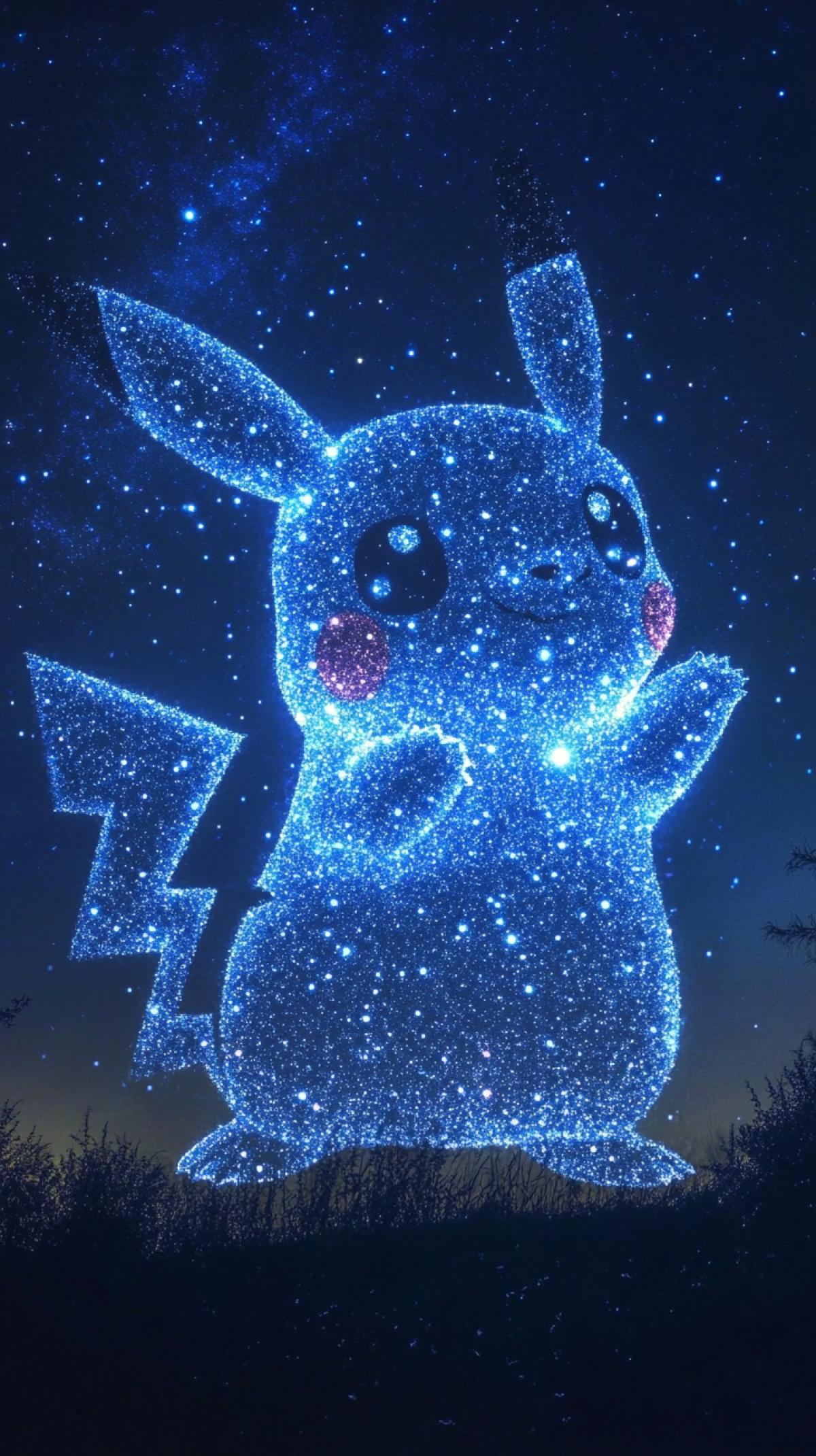 Incredible constellation in the outline of Pikachu in the night sky