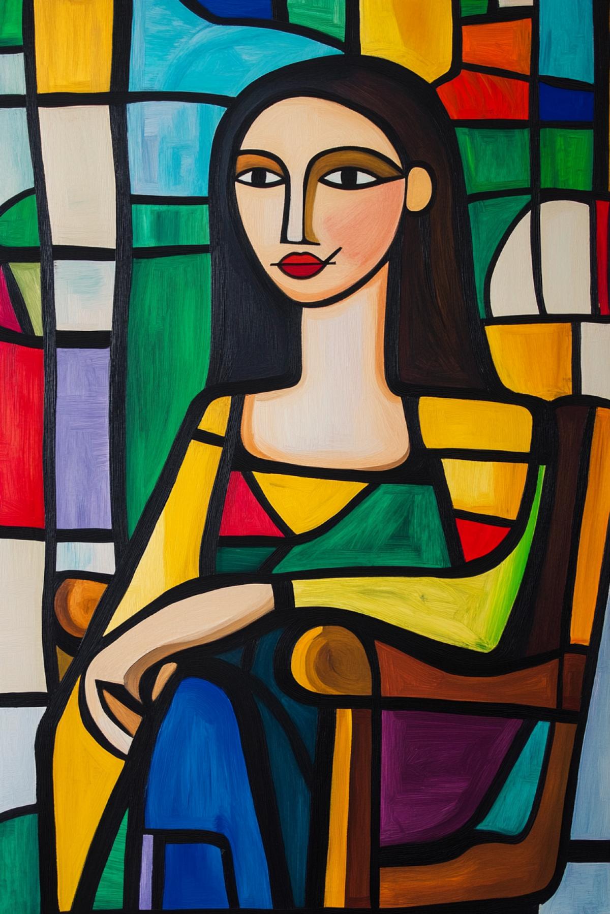 Mona Lisa in the style of Joan Miró.