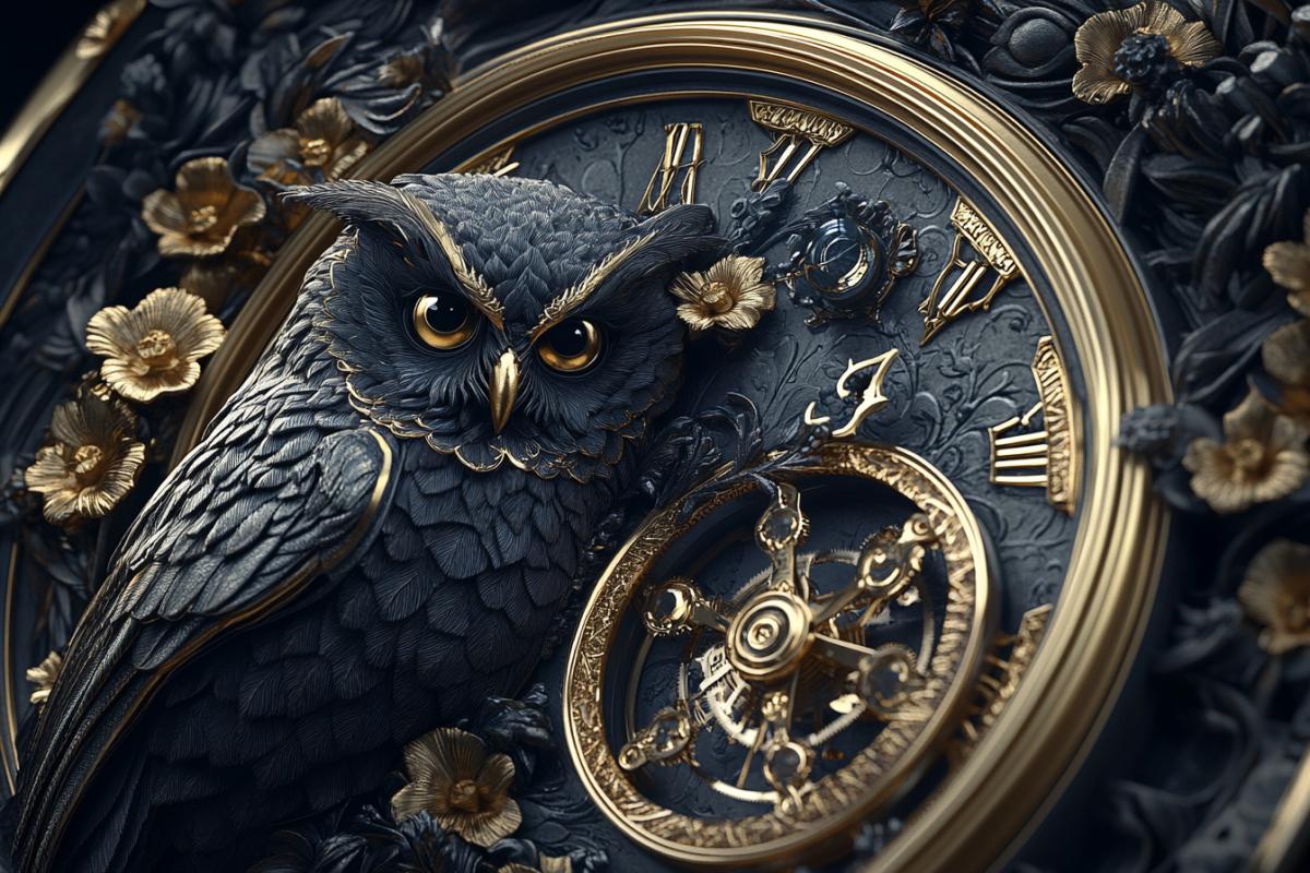 breguet watch face, bubo and the mechanical floral owls, intricate, hyperdetailed, unreal engine, 8k render, studio product shot lighting
