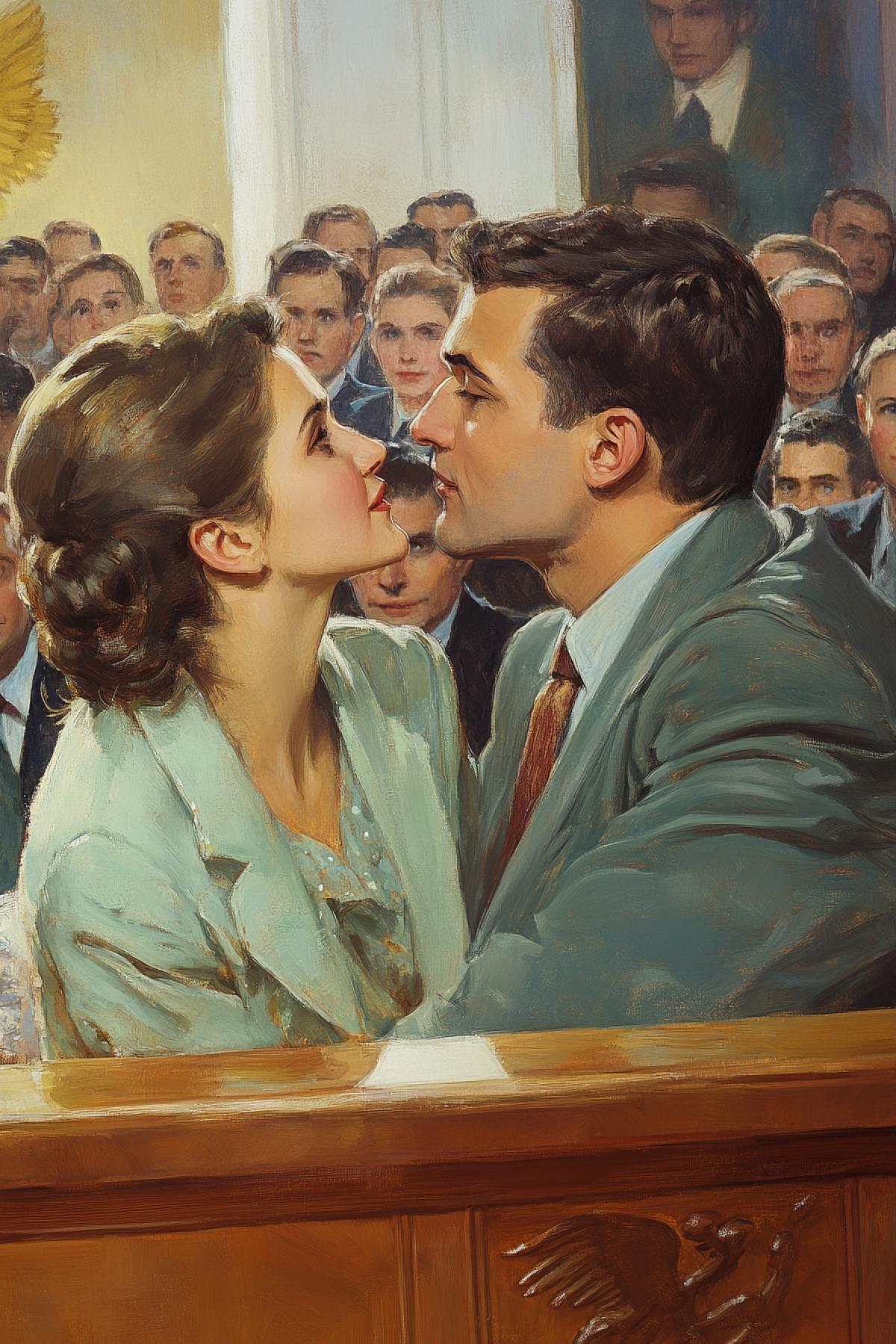 Deputies in love at a meeting in the State Duma, romance, photorealism
