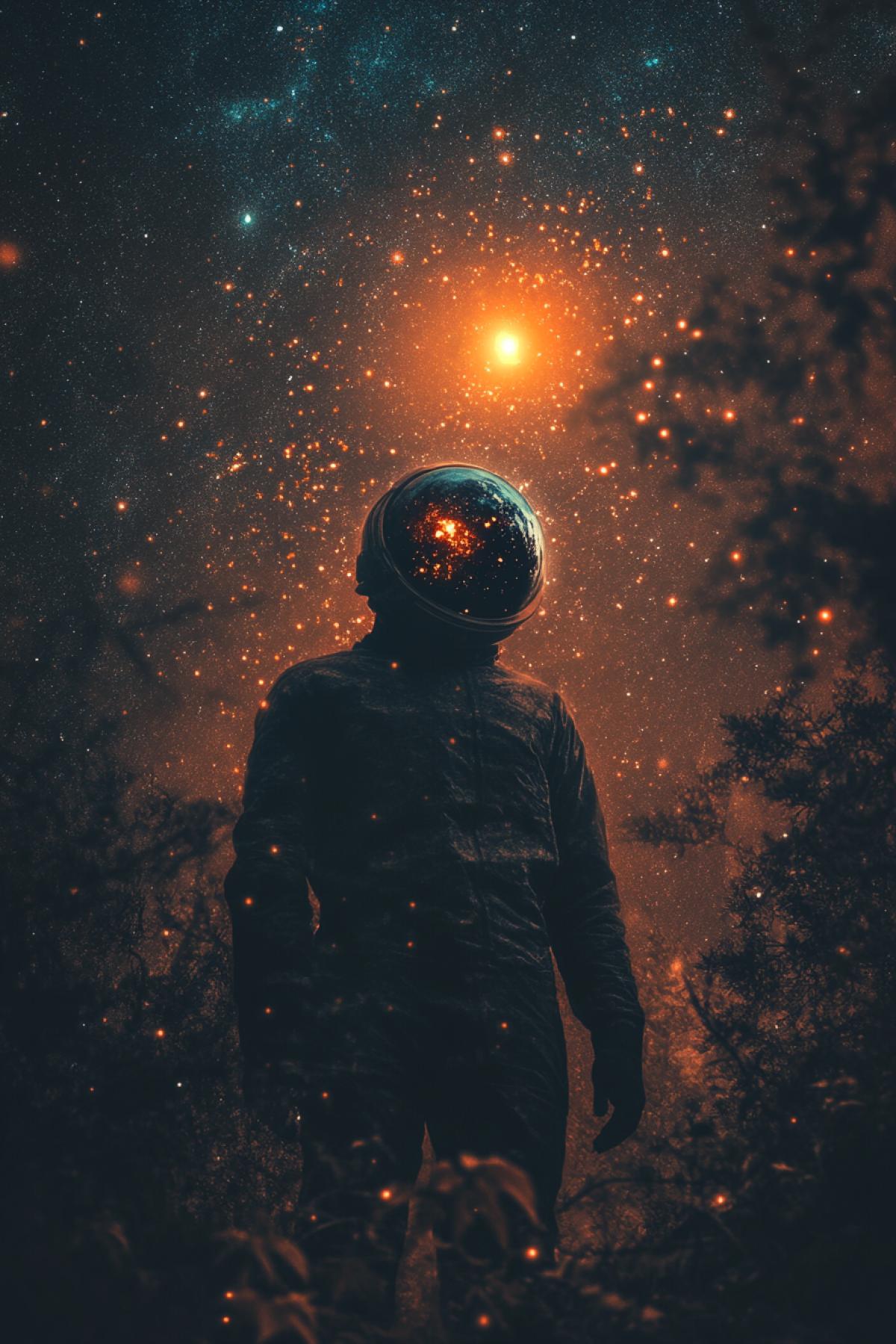 man in space, space, psychedelic, emptiness, flickering, realistic image, photoshop, inspiration, dream
