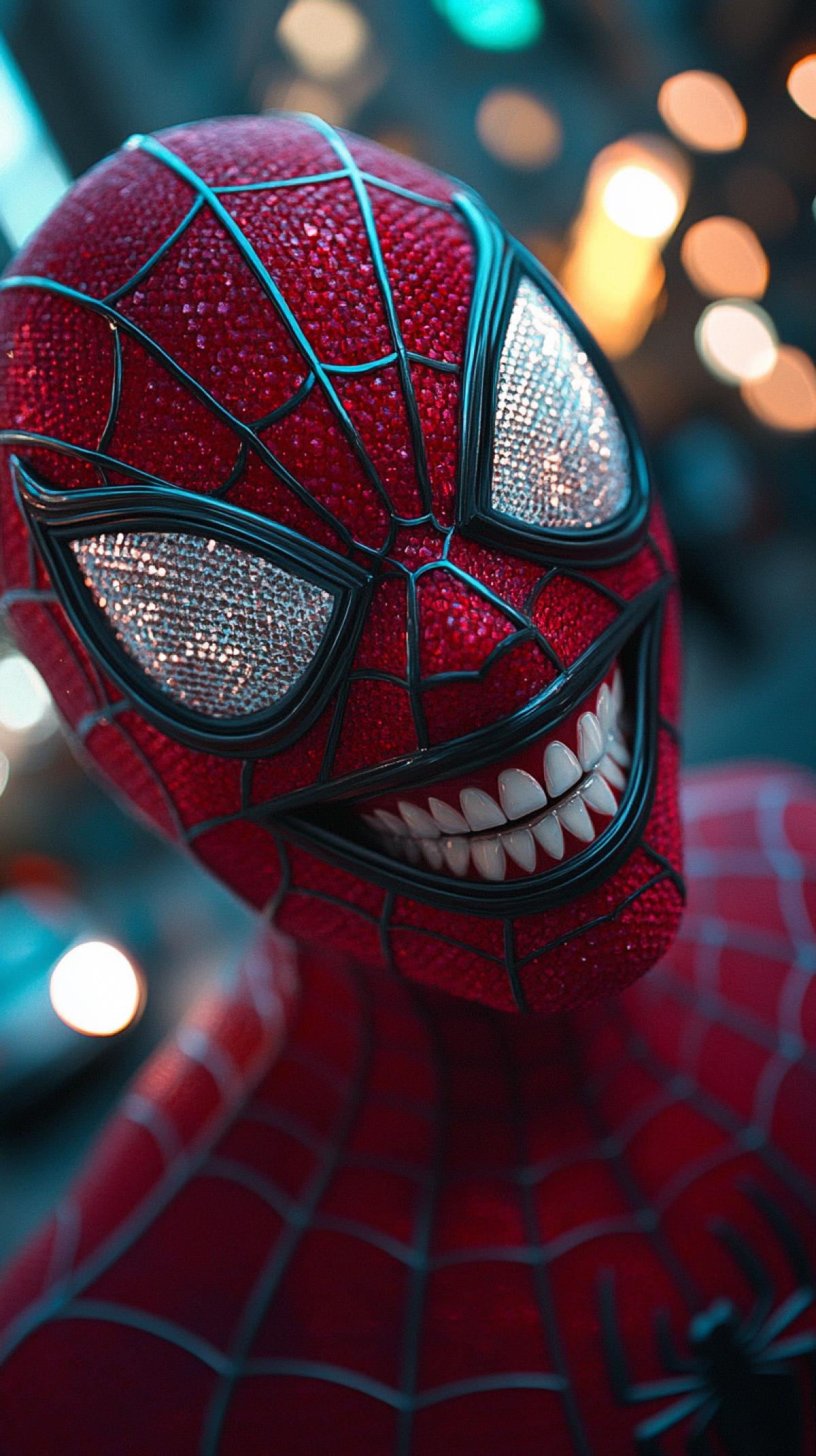 Spider-Man with a shining Hollywood smile