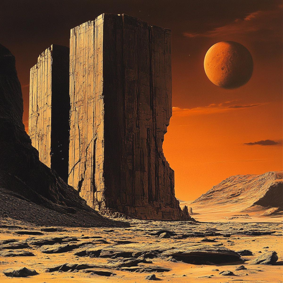 generate images of majestic megaliths big stone structures built by ancient peoples on the planet Mars
