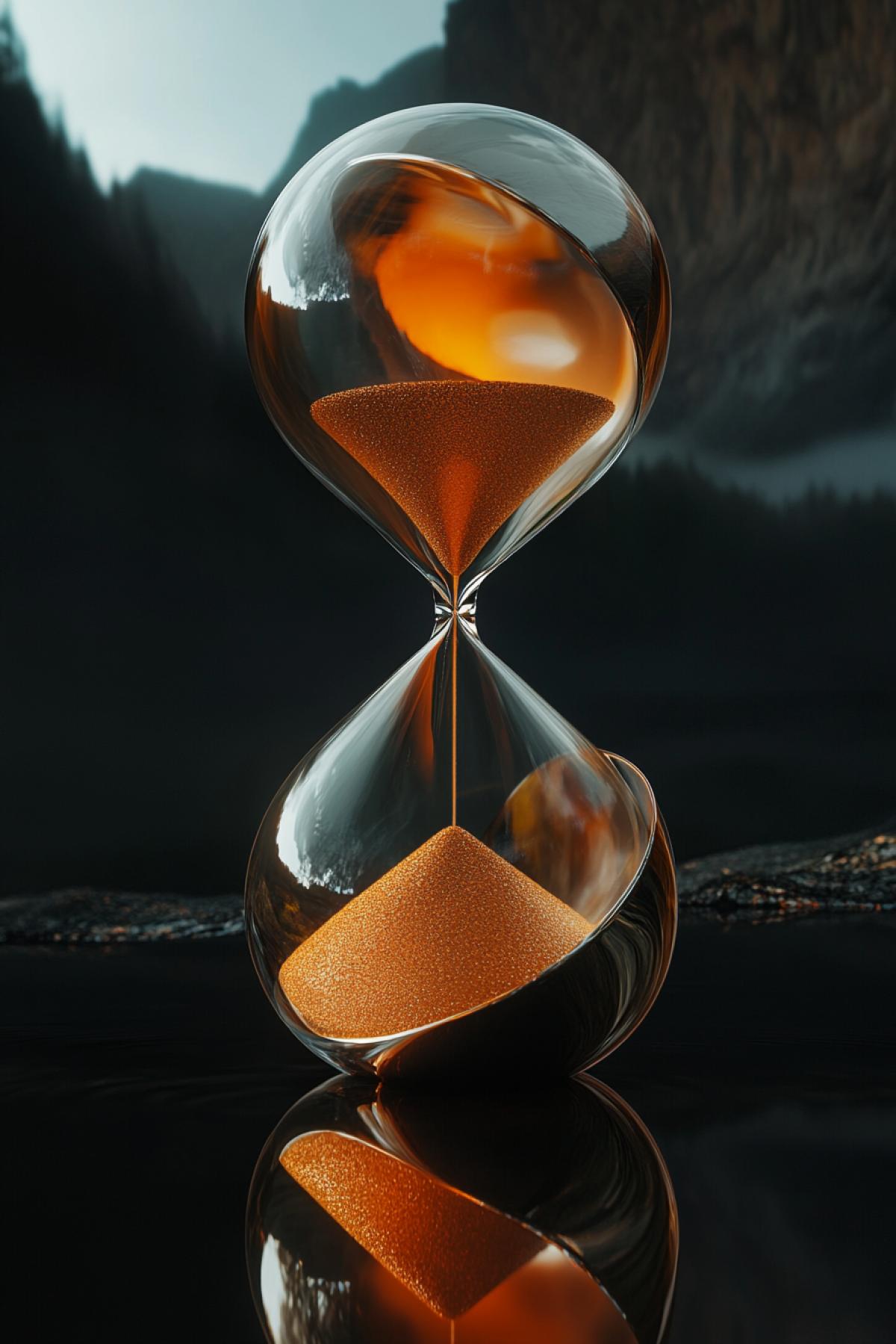 hourglass in the image of a female figure, rock style, minimalism, flickering, realistic image, photoshop