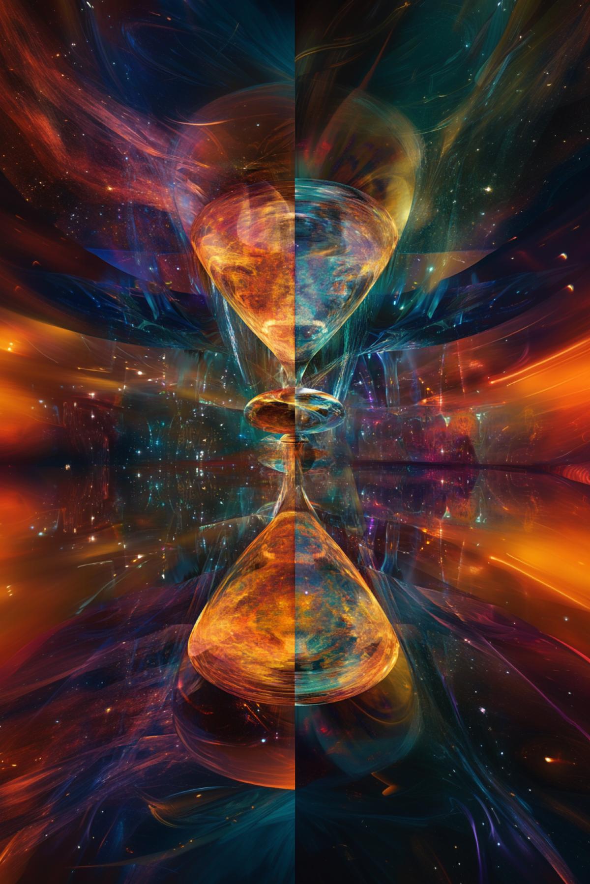 creative hourglass, repeating cycle, line graphics, psychedelic, universe scale, flickering, realistic image, photoshop