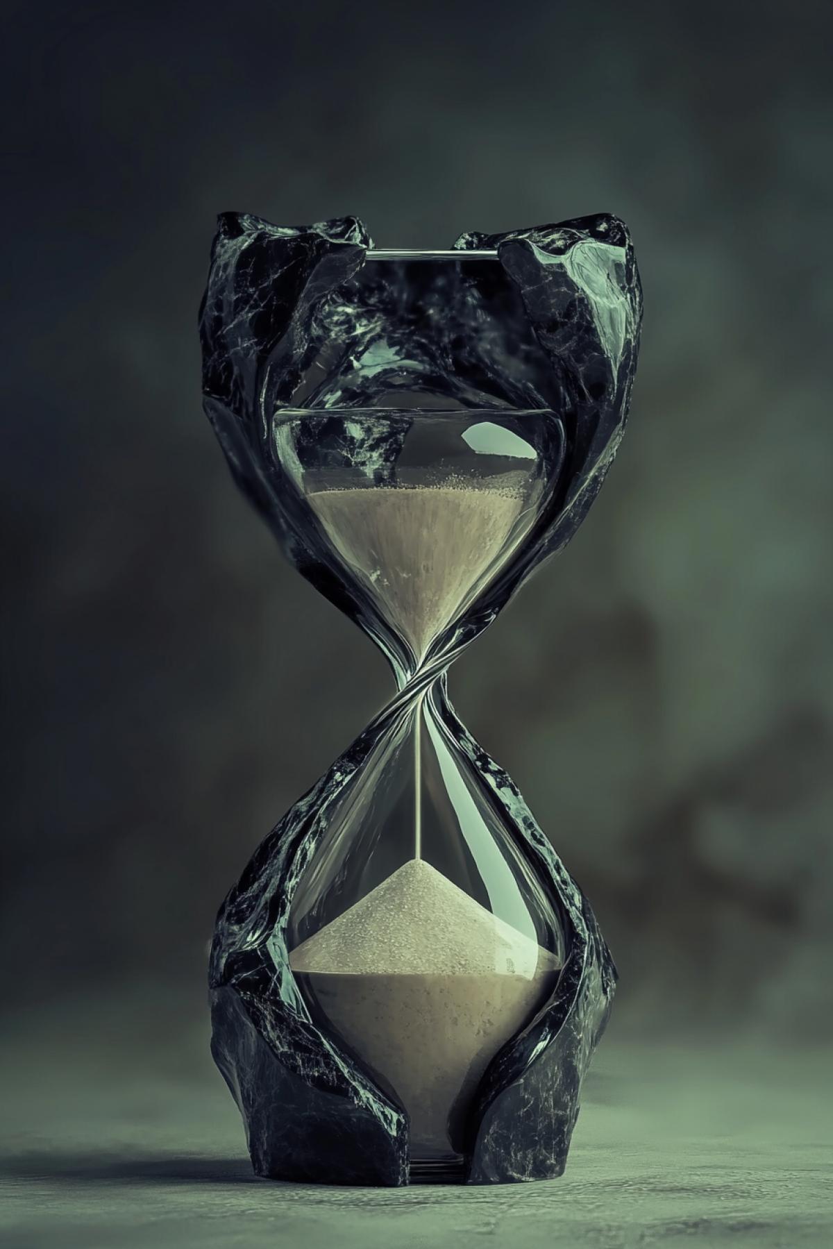 hourglass in the image of a female figure, rock style, minimalism, flickering, realistic image, photoshop