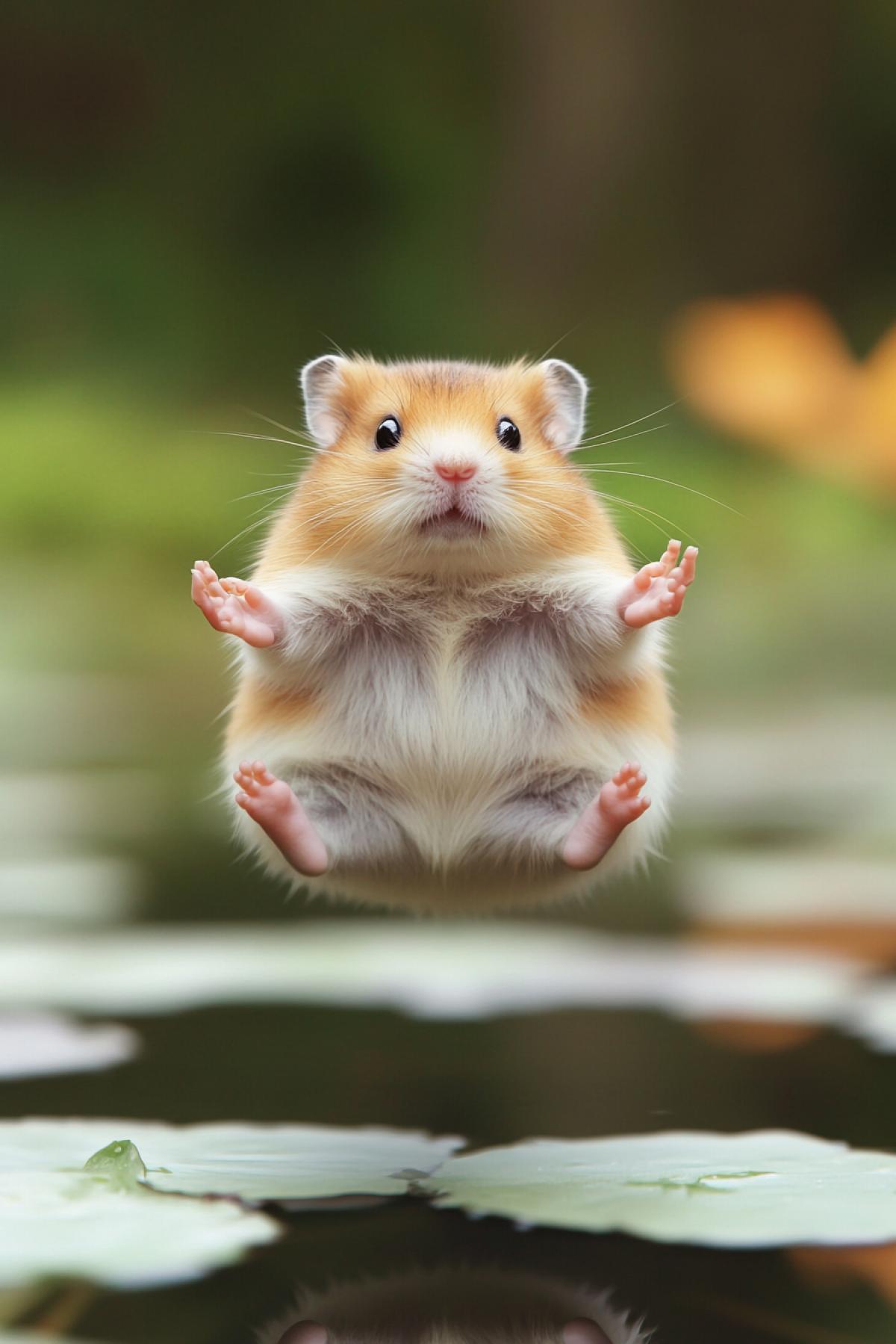 Levitation, cute hamster, yoga, flickering, realistic image, photoshop