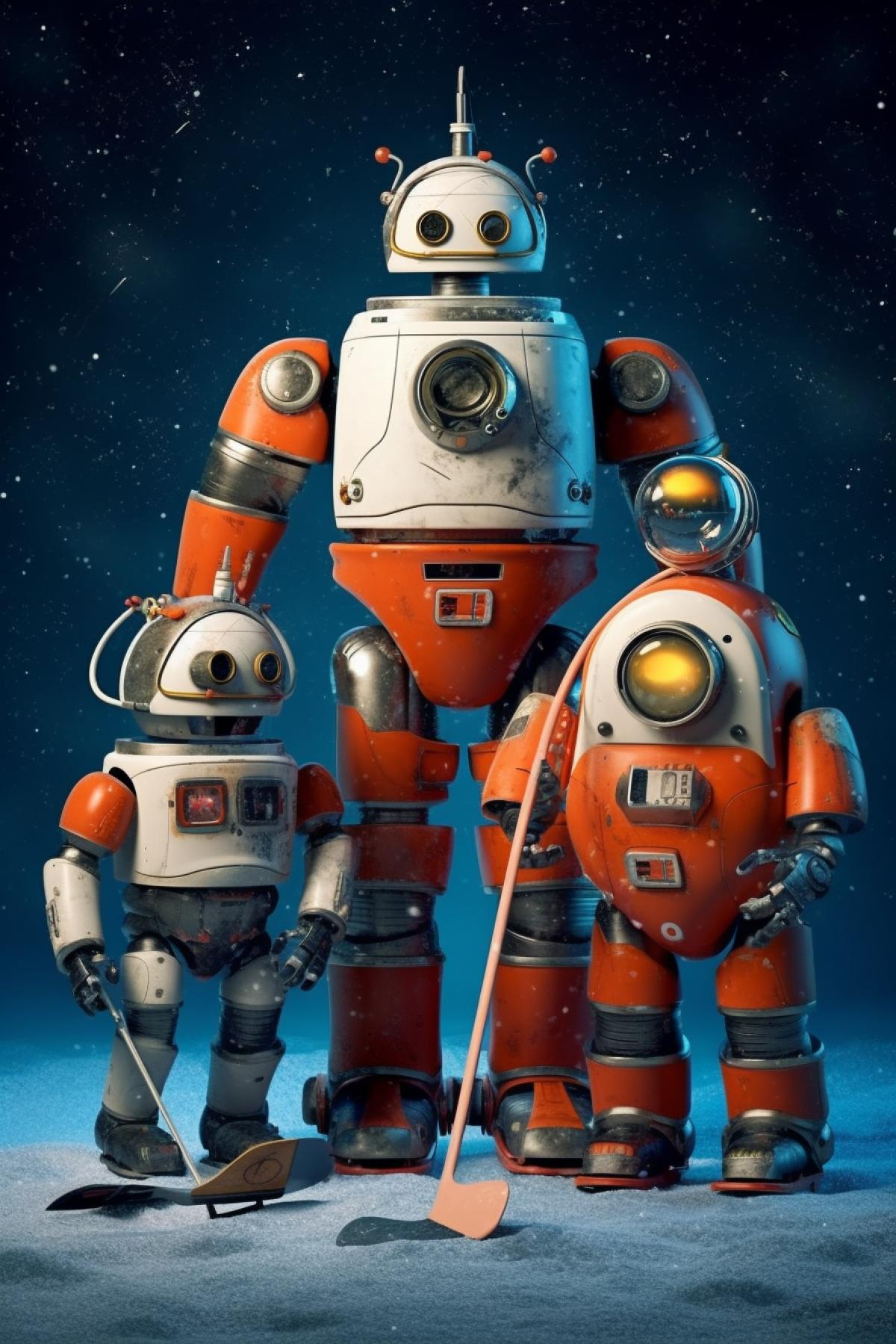 Robot family playing hockey 🏒