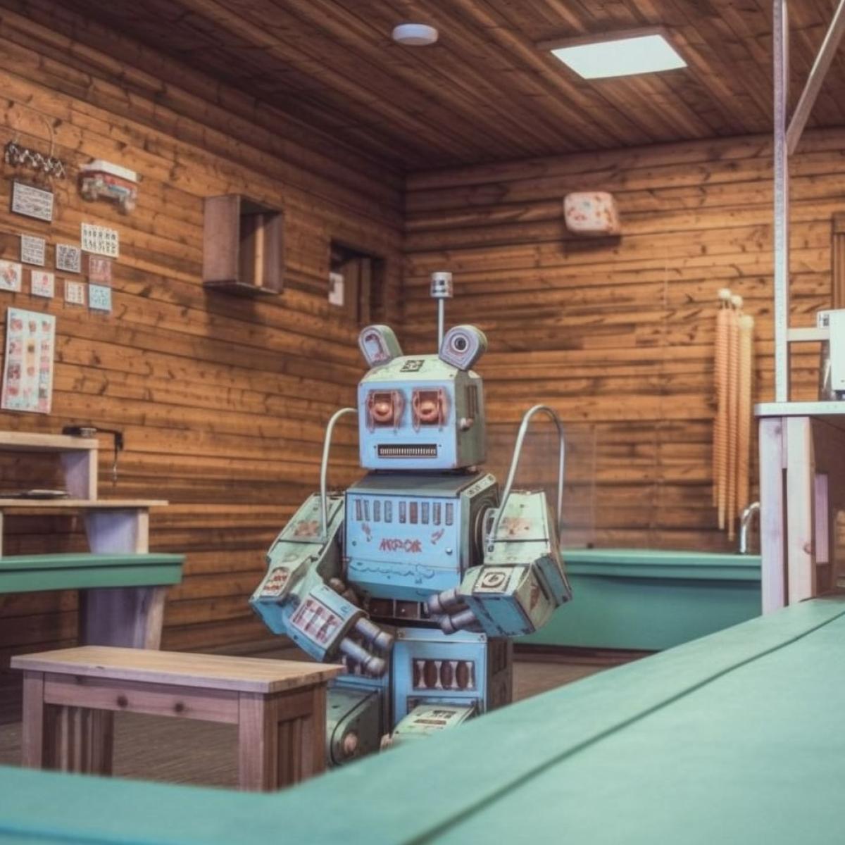 Russian robot in a Russian bathhouse
