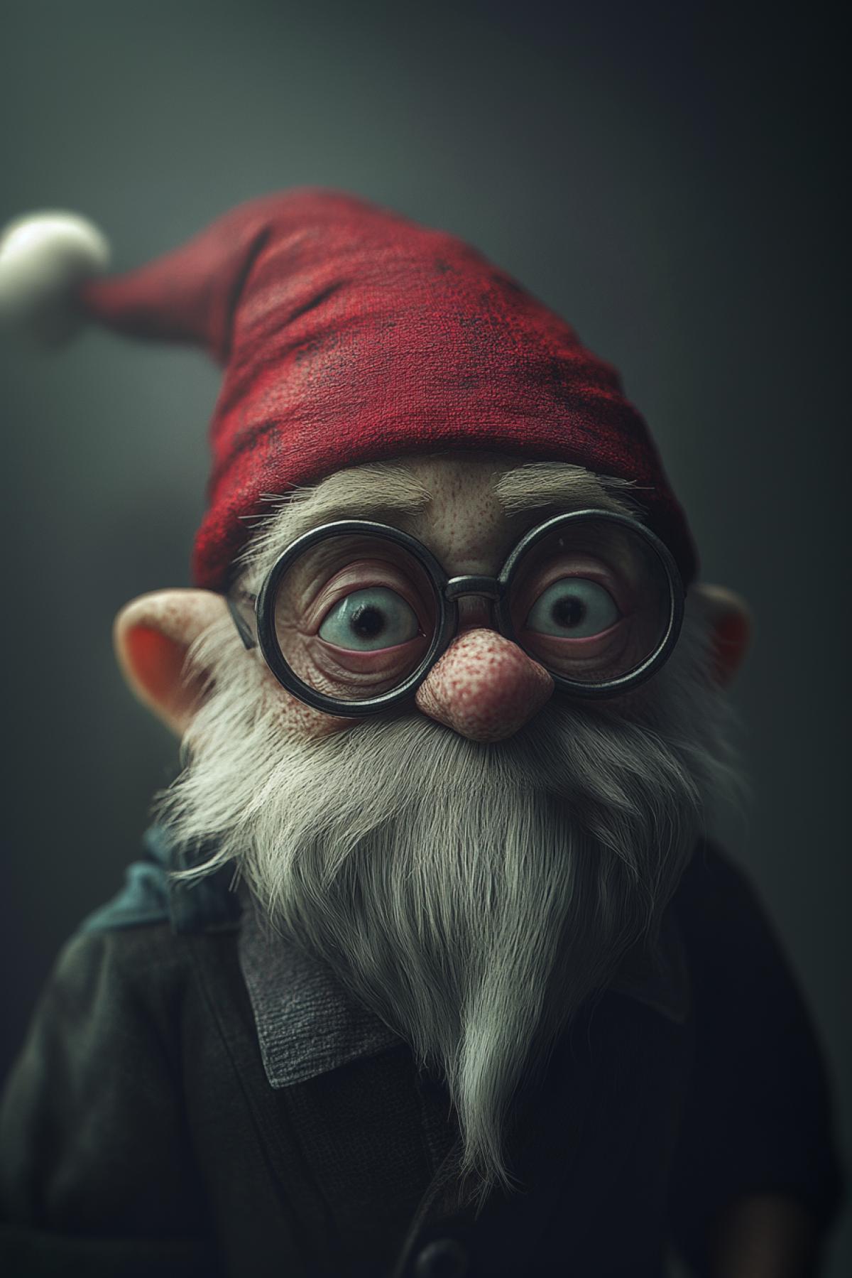 cool cheerful gnome, glam rock, psychedelic, minimalism, flicker, realistic image, flicker, photoshop