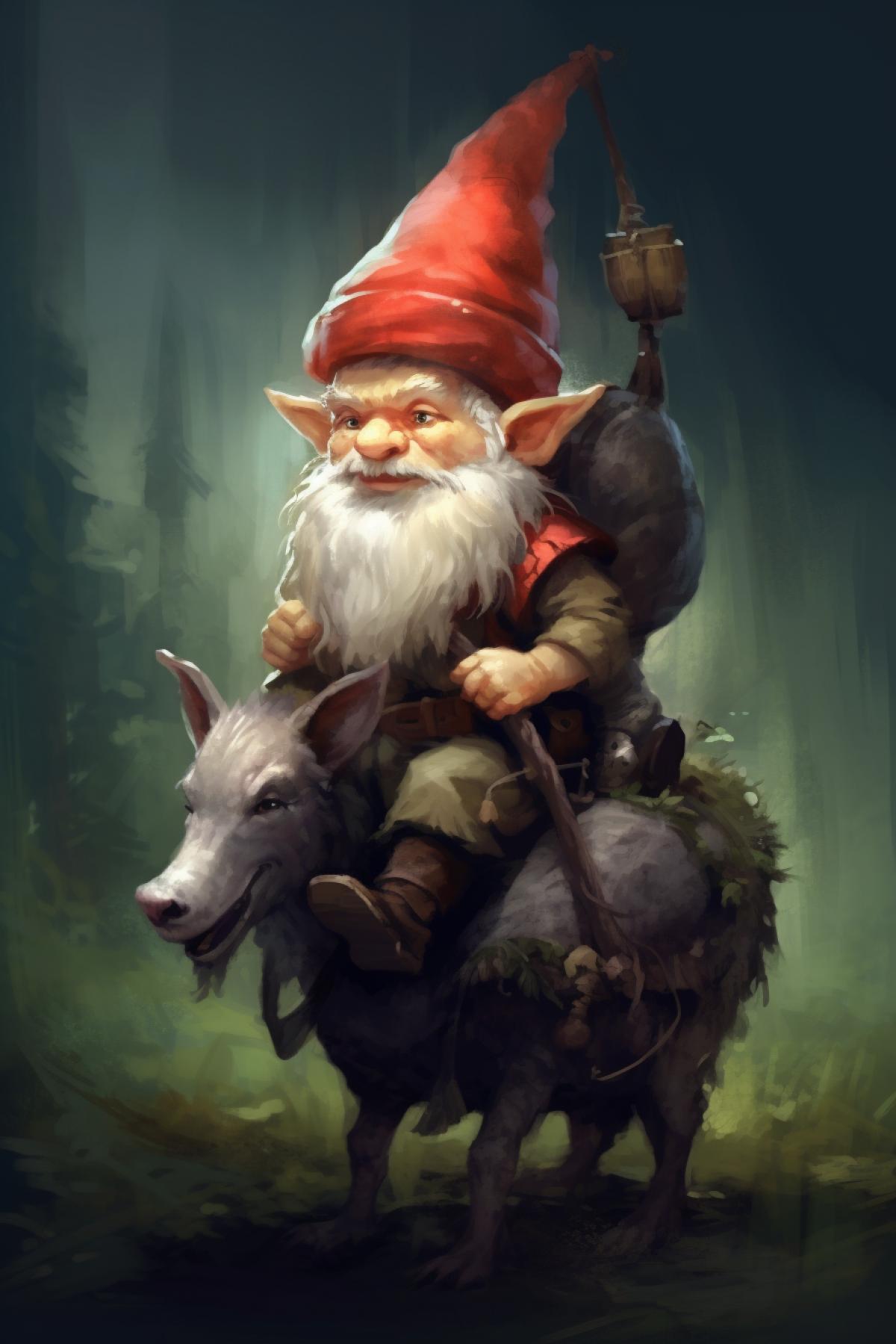 Little gnome riding a horse