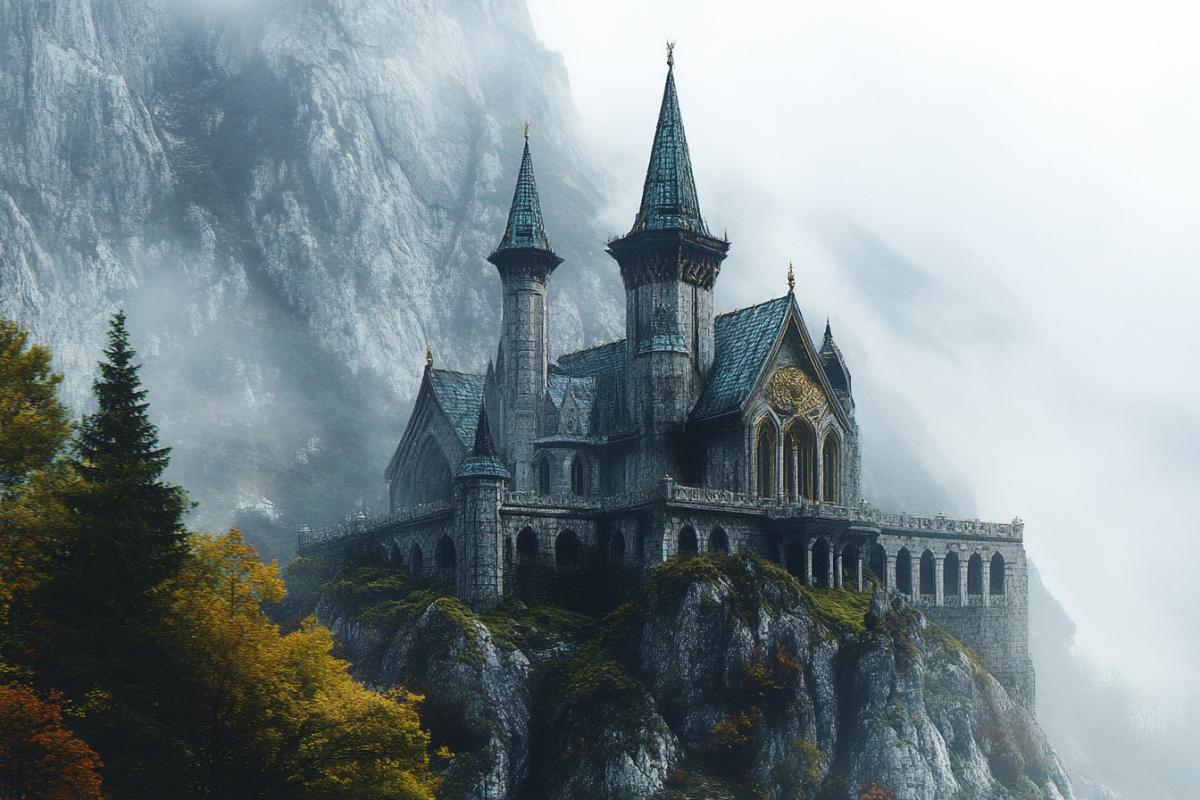 Secluded temple of the dark lord in the mountains fantasy galaxy magic