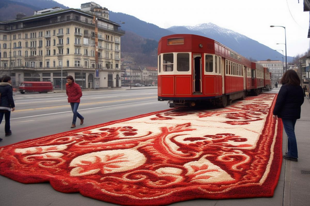 big Turkish carpet on a tram