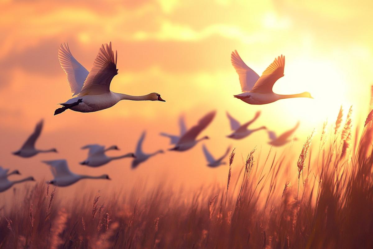 The ugly duckling flies with a flock of swans